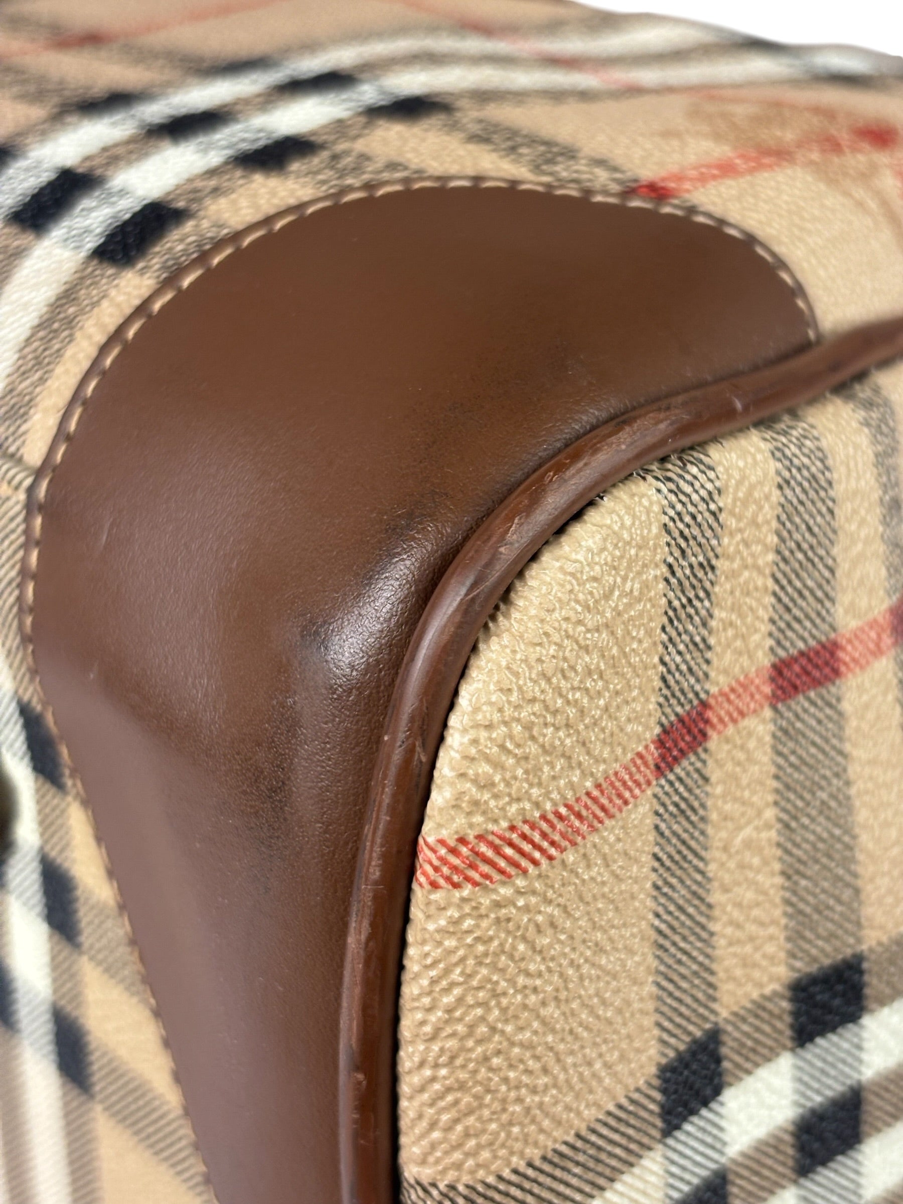 Burberry Beige/Brown Leather House Check Boston Bag
