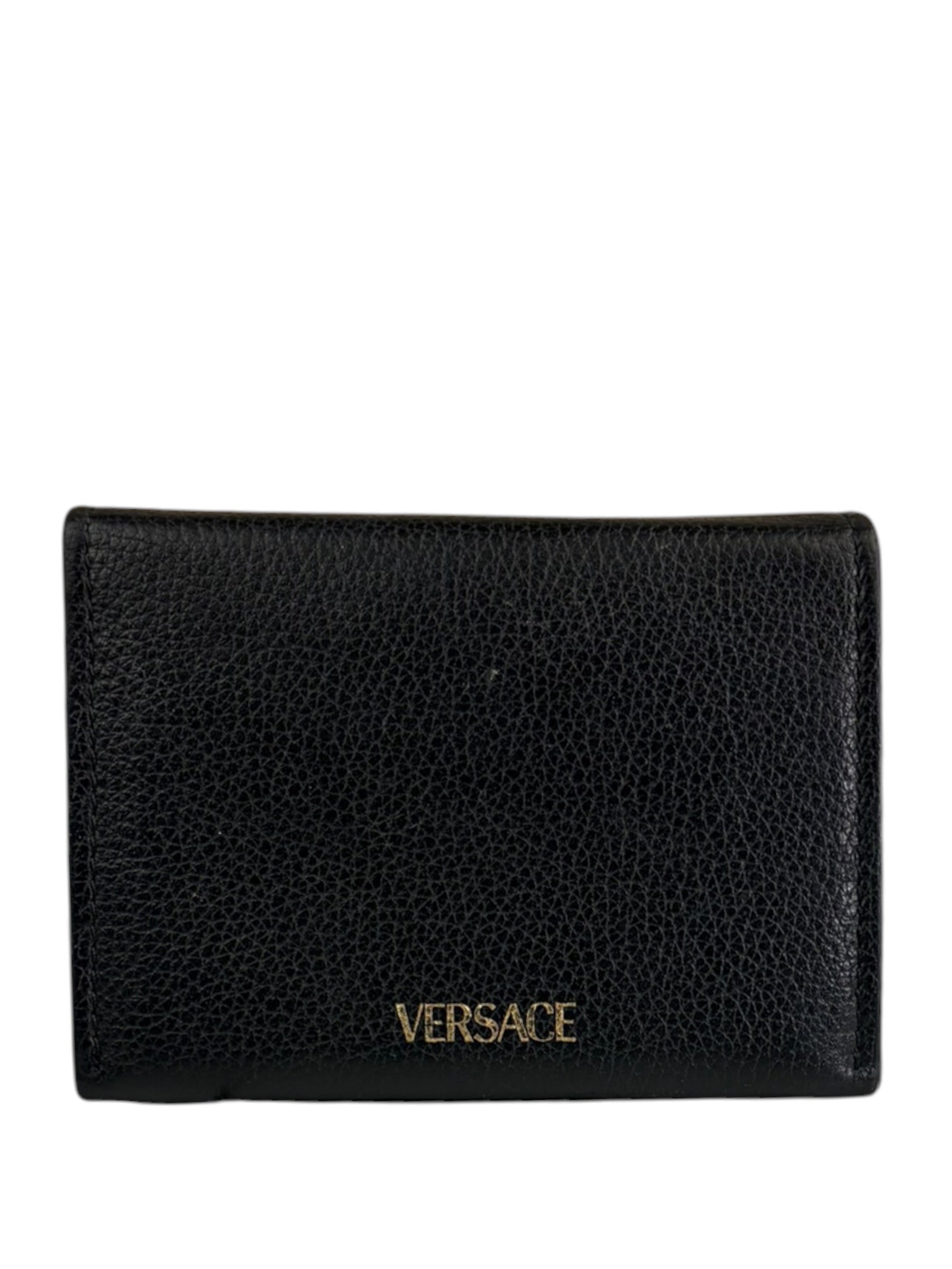 Versace Black Calfskin La Medusa Flap Card Holder
