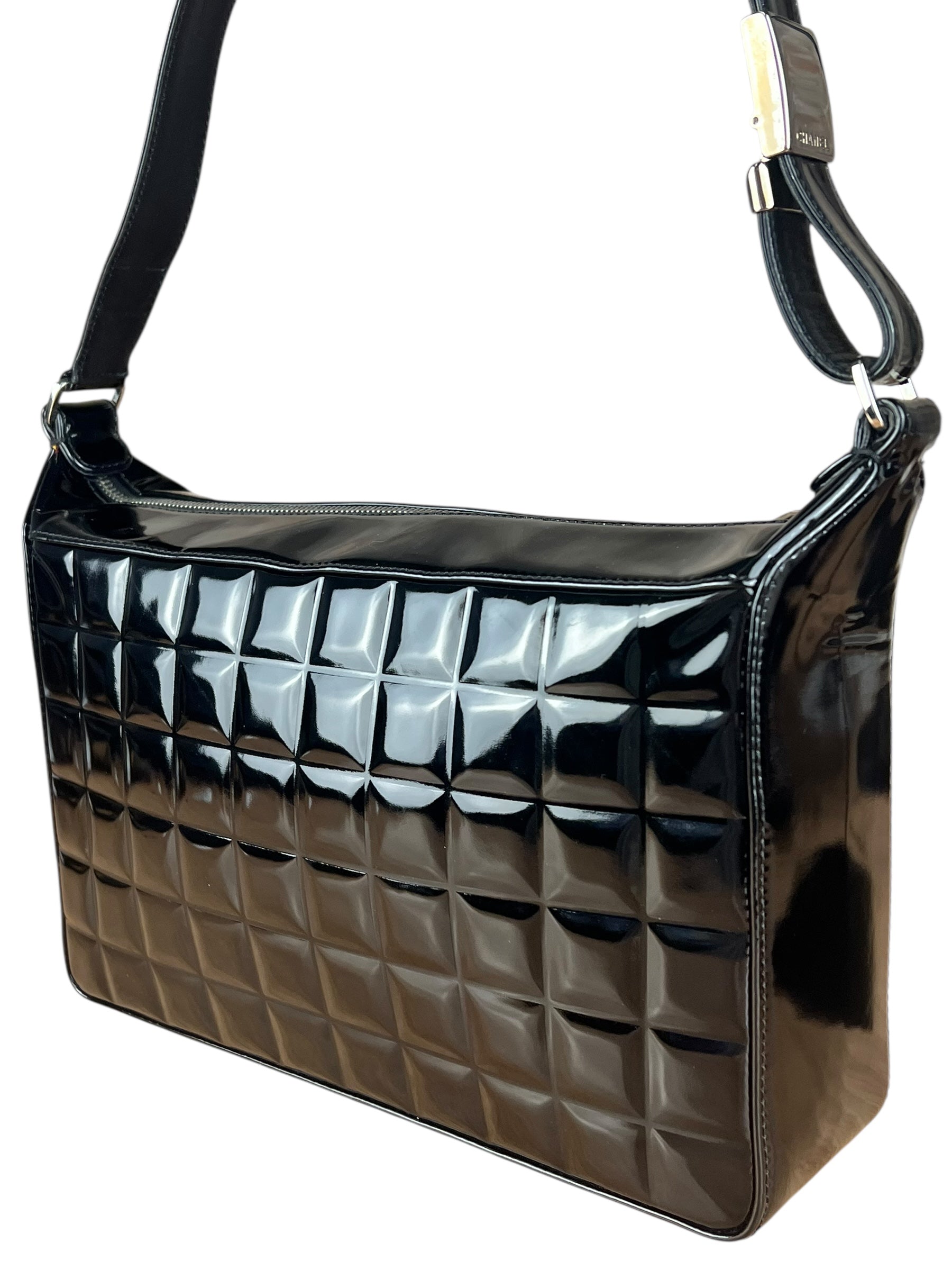Chanel Black Patent Chocolate Bar Shoulder Bag '02