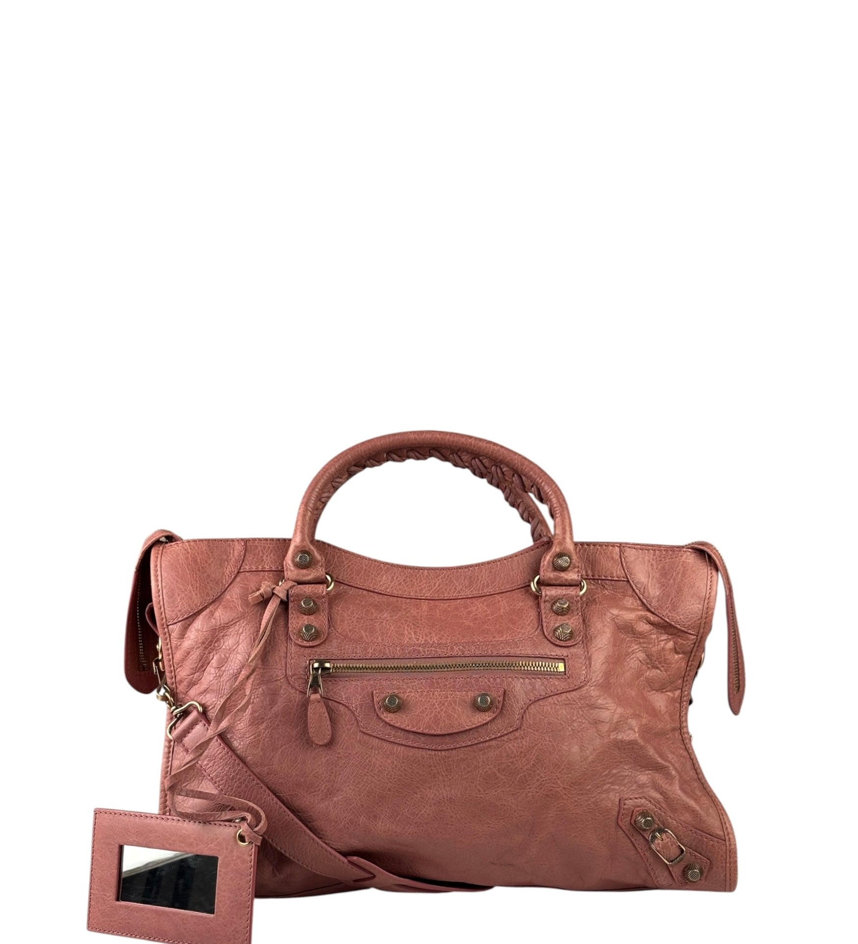 Balenciaga Muted Pink Leather Moto Classic City Bag