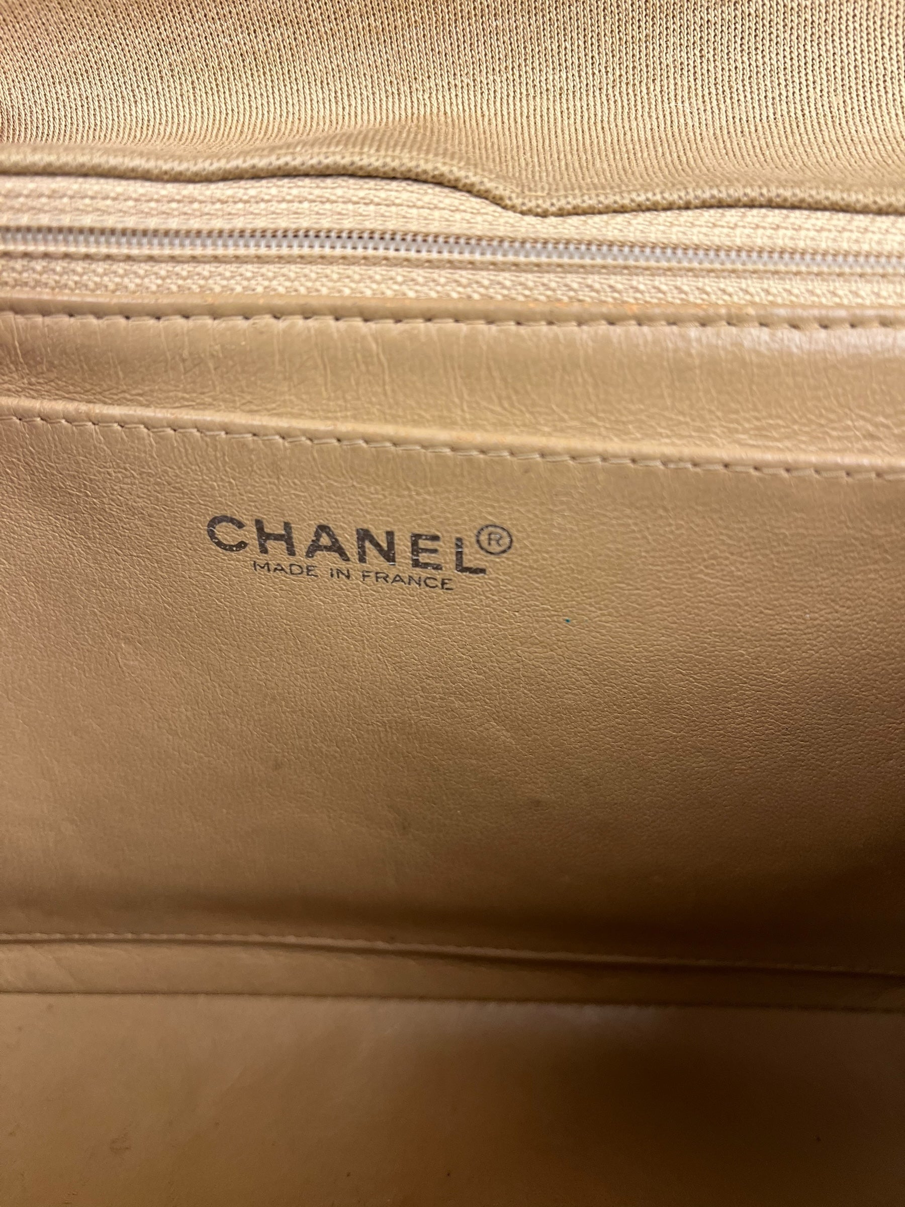 Chanel Vintage Beige Jersey Quilted Classic Flap Bag
