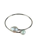 Silver-Toned Real Pearl Wrap Bangle Bracelet