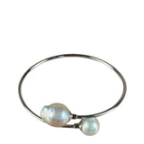 Silver-Toned Real Pearl Wrap Bangle Bracelet