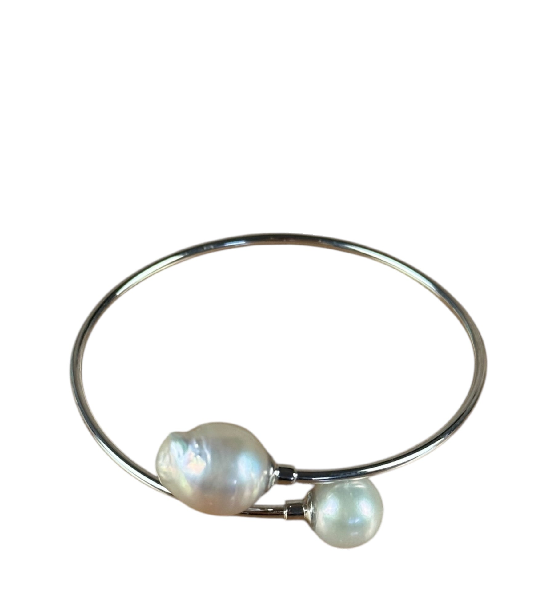 Silver-Toned Real Pearl Wrap Bangle Bracelet