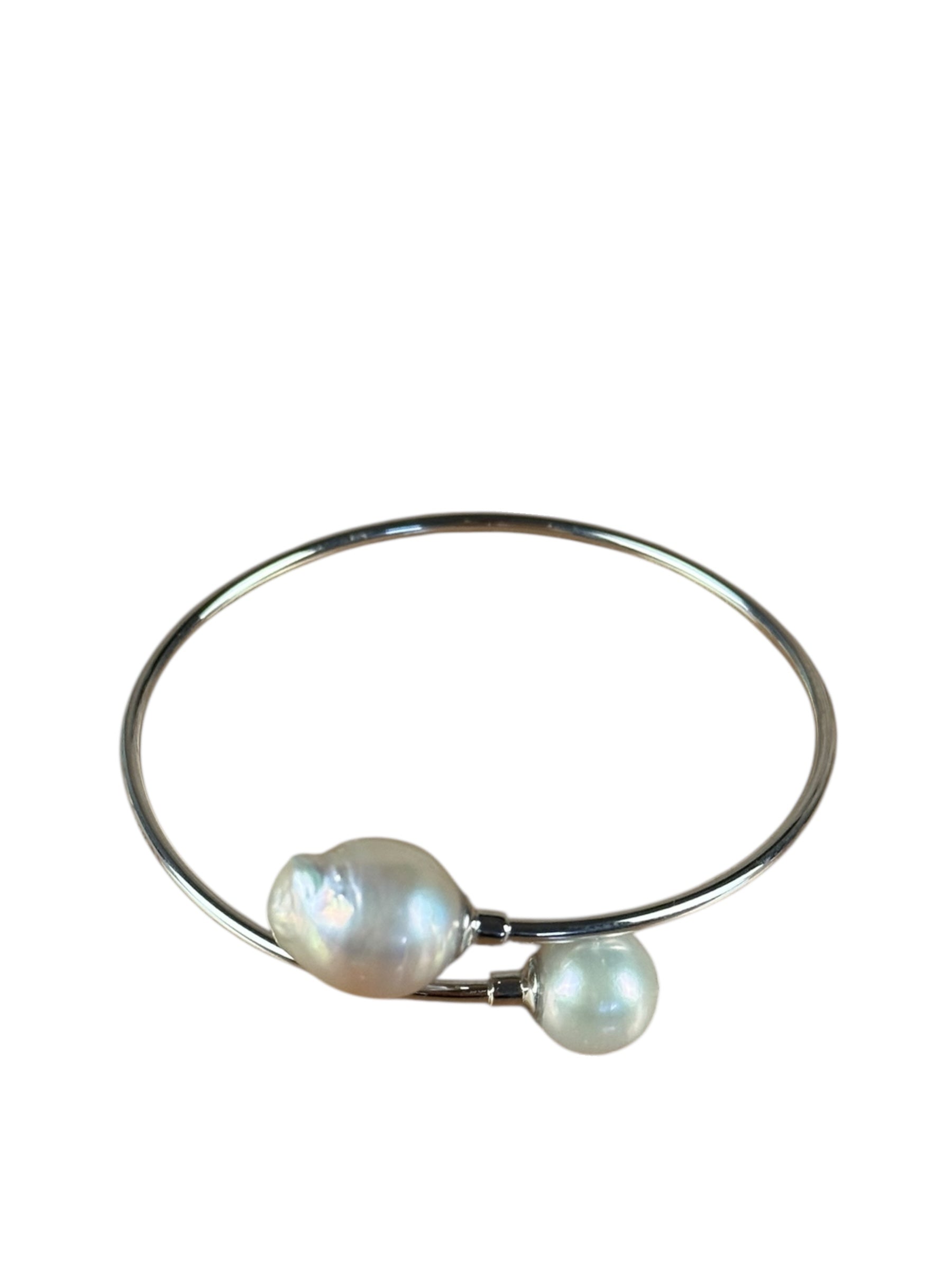 Silver-Toned Real Pearl Wrap Bangle Bracelet