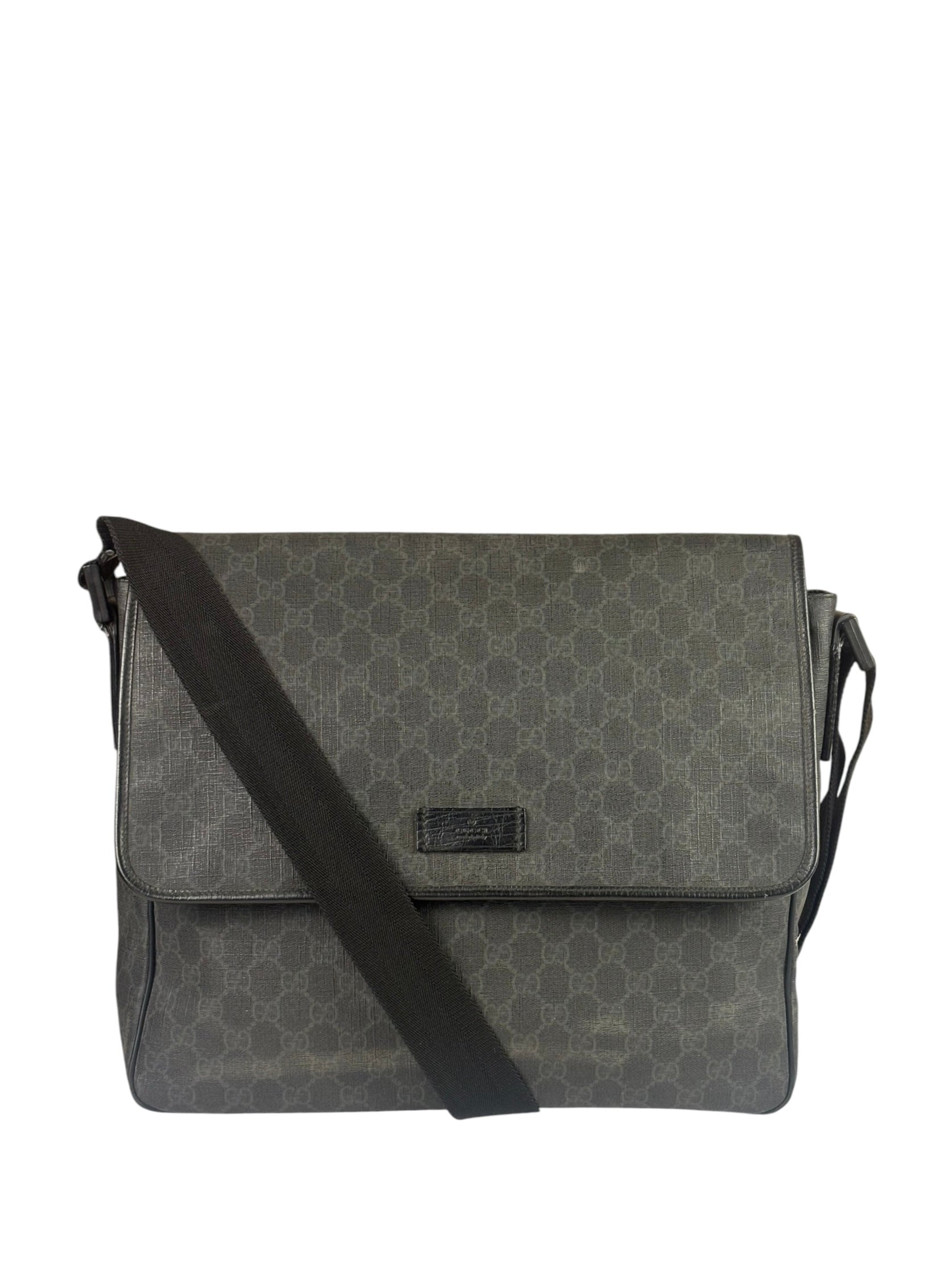Gucci Grey/Black Leather GG Supreme Messenger Bag