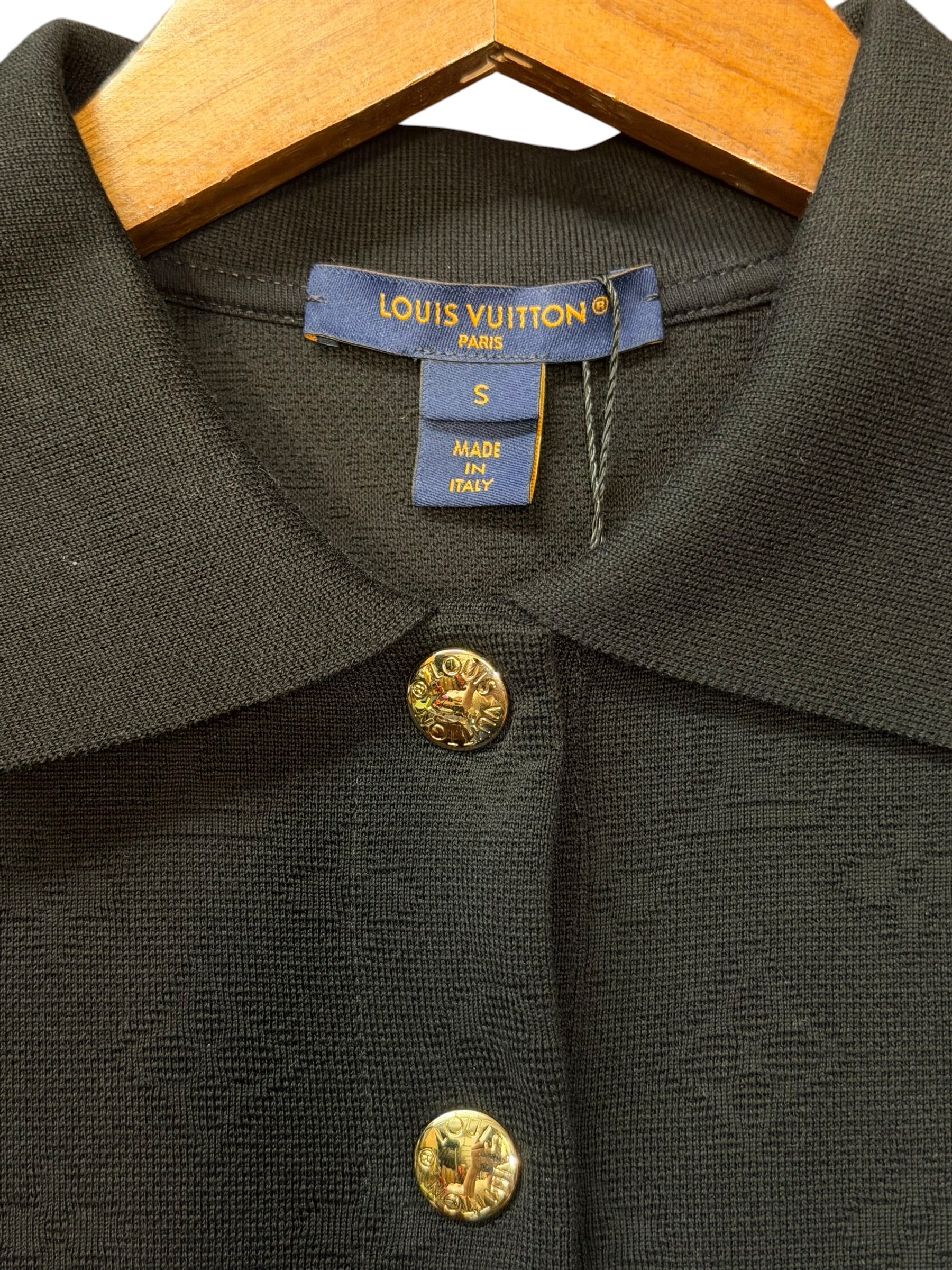 Louis Vuitton Black Monogram Boxy Collared Quarter-Button Top