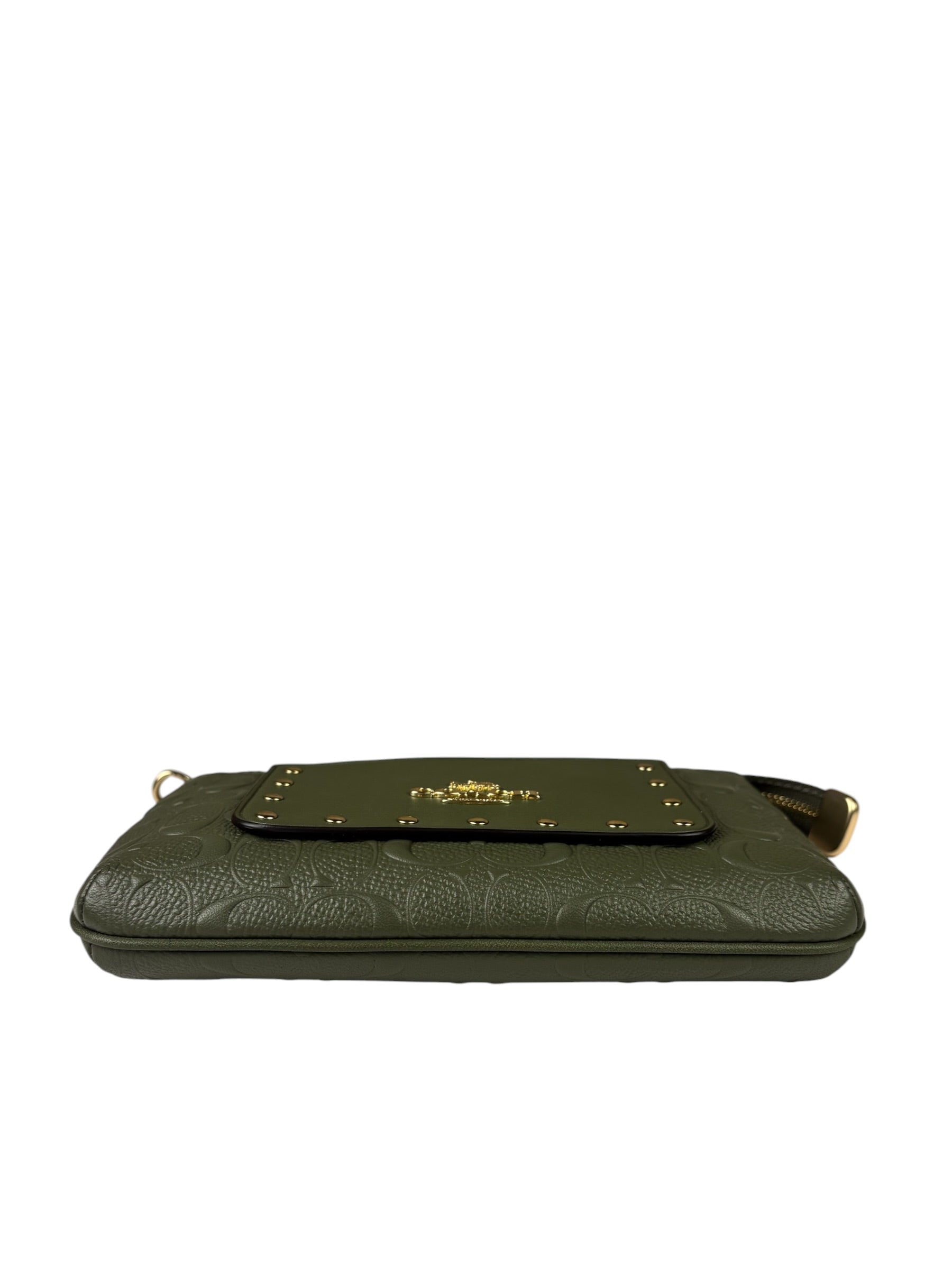 Coach Military Green Leather Signature Wristlet