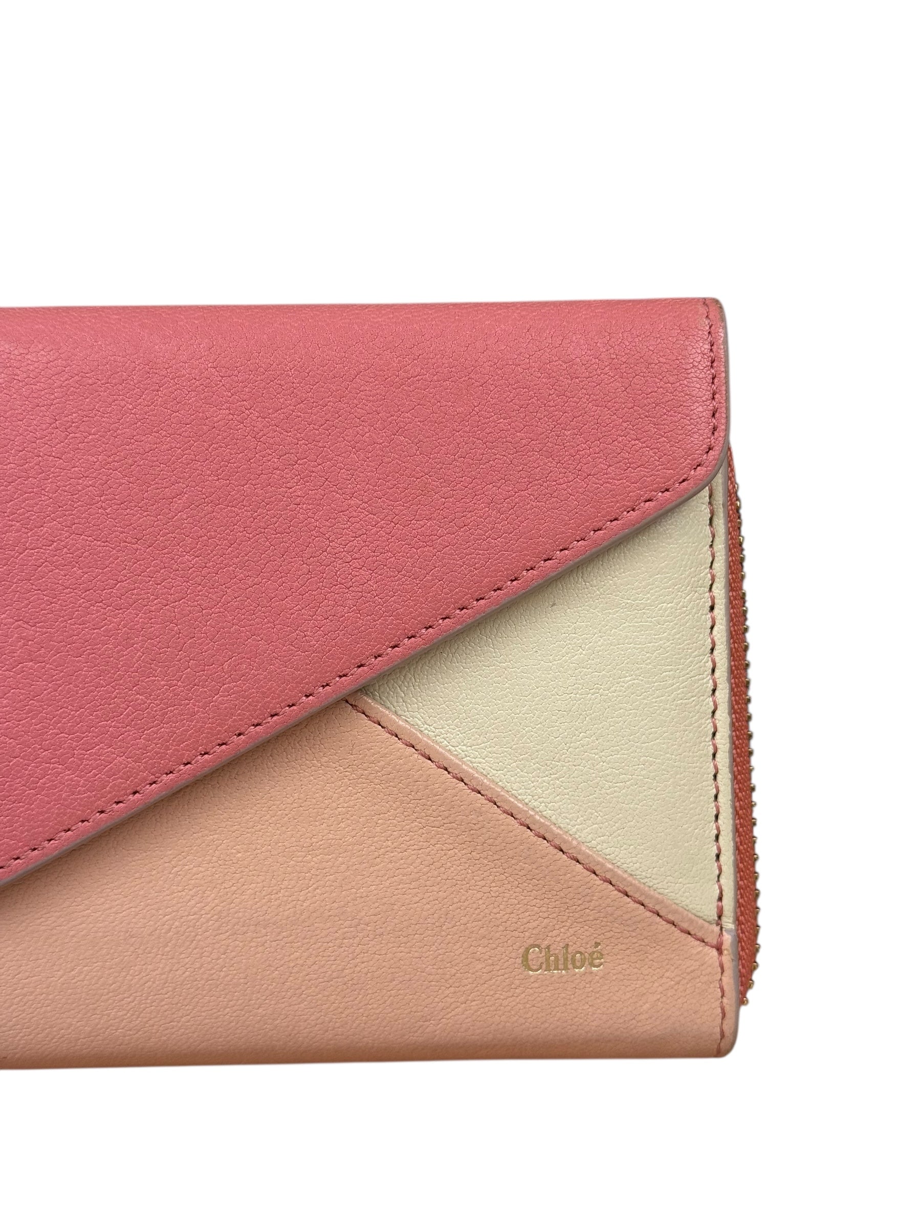 Chloe Pink Leather Envelope Long Wallet