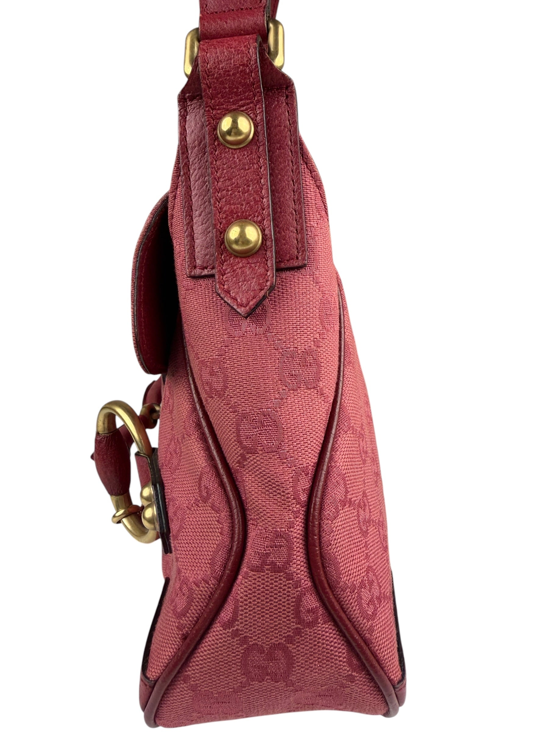 Gucci GG Vintage Pink Canvas Horsebit Shoulder Bag
