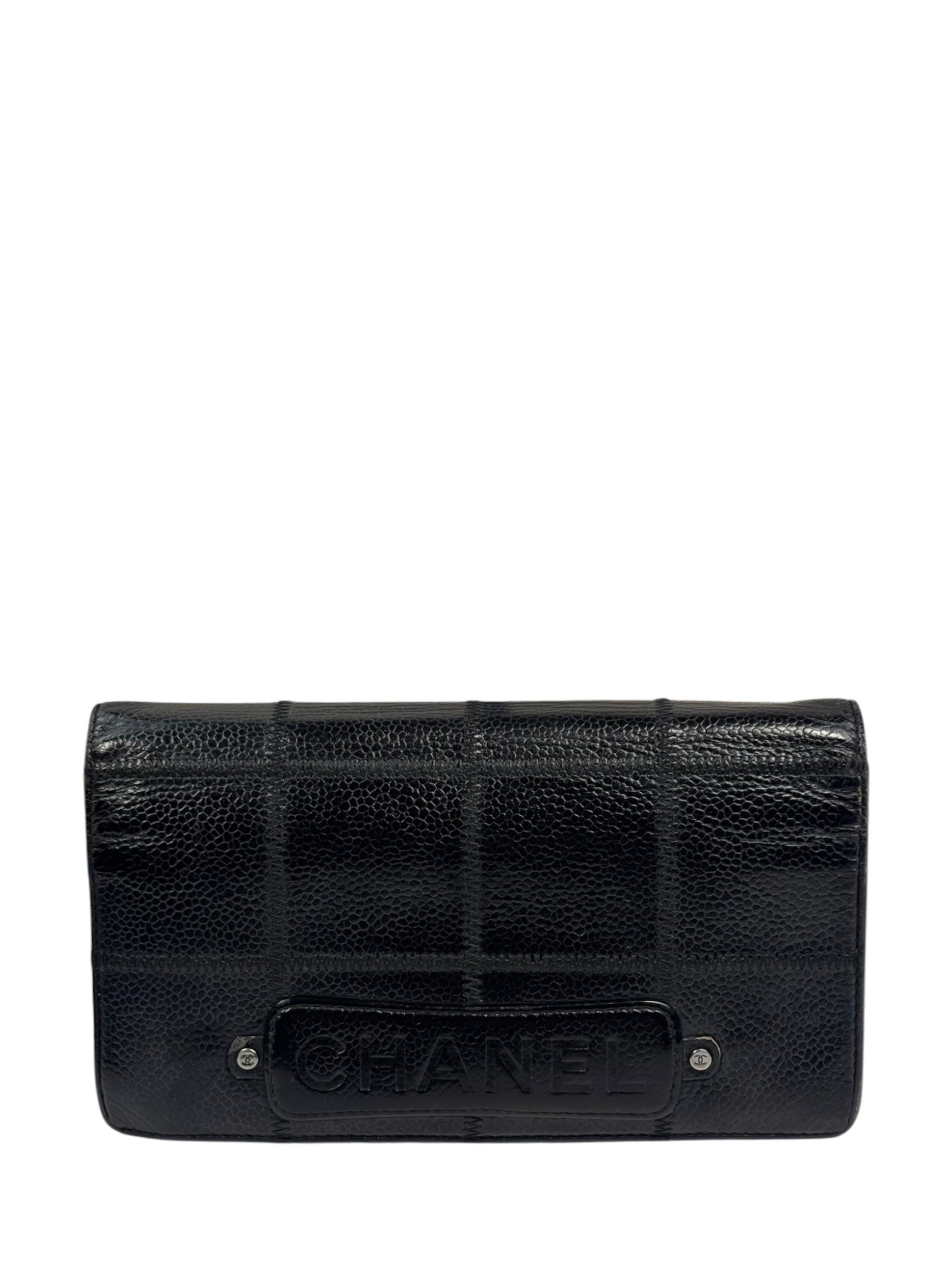 Chanel Black Caviar Chocolate Bar Bi-Fold Long Wallet 2005