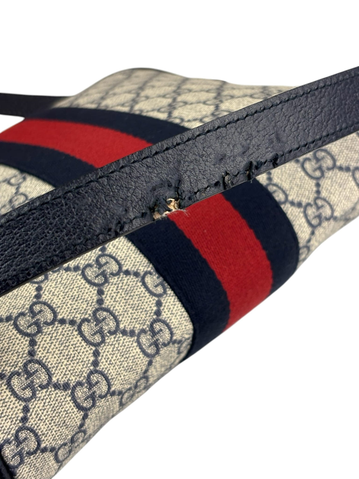 Gucci Navy Leather GG Supreme Ophidia Small Messenger Bag