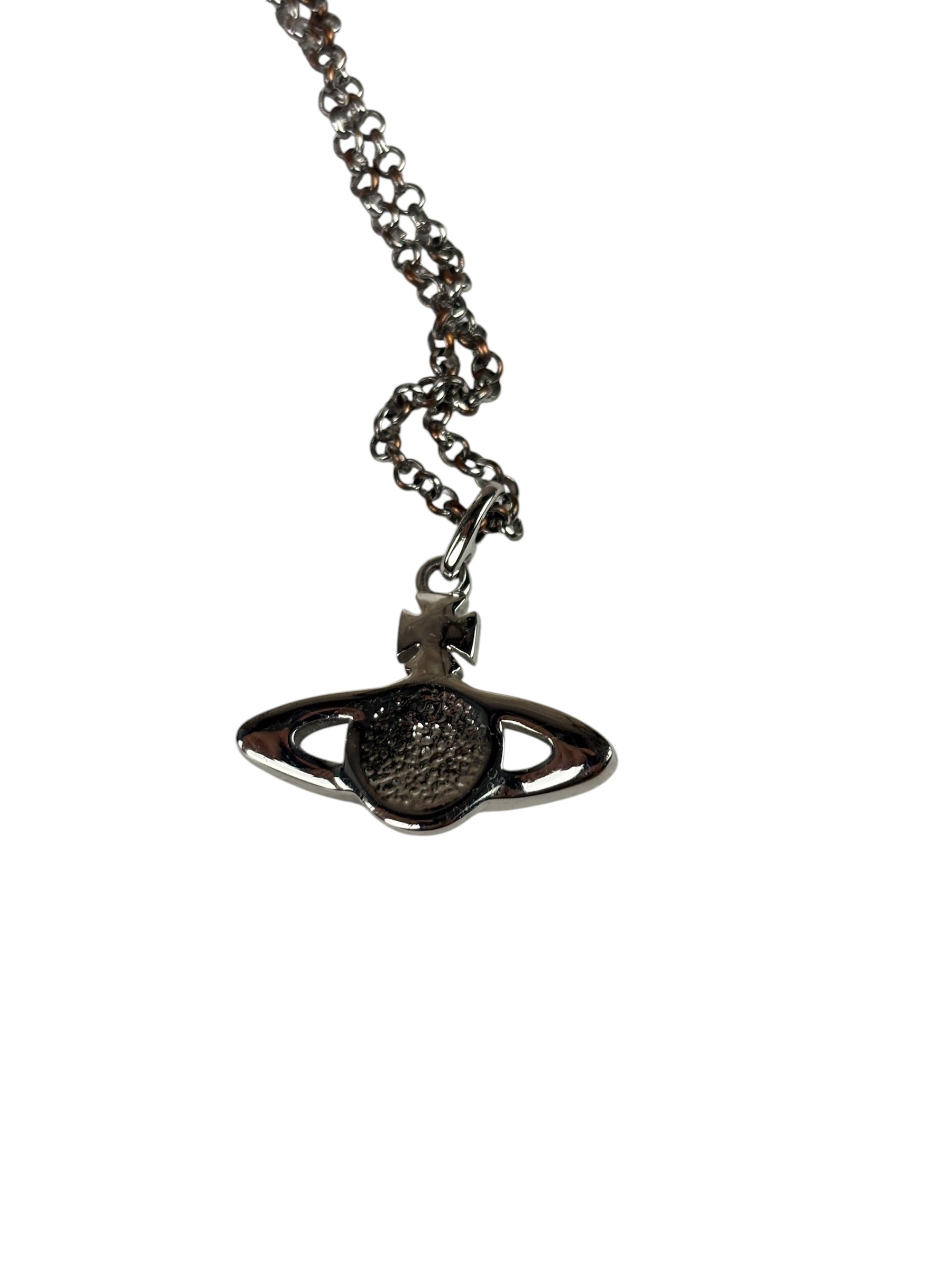 Vivienne Westwood Silver Oblique Orb Mini Bas Relief Pendant Necklace