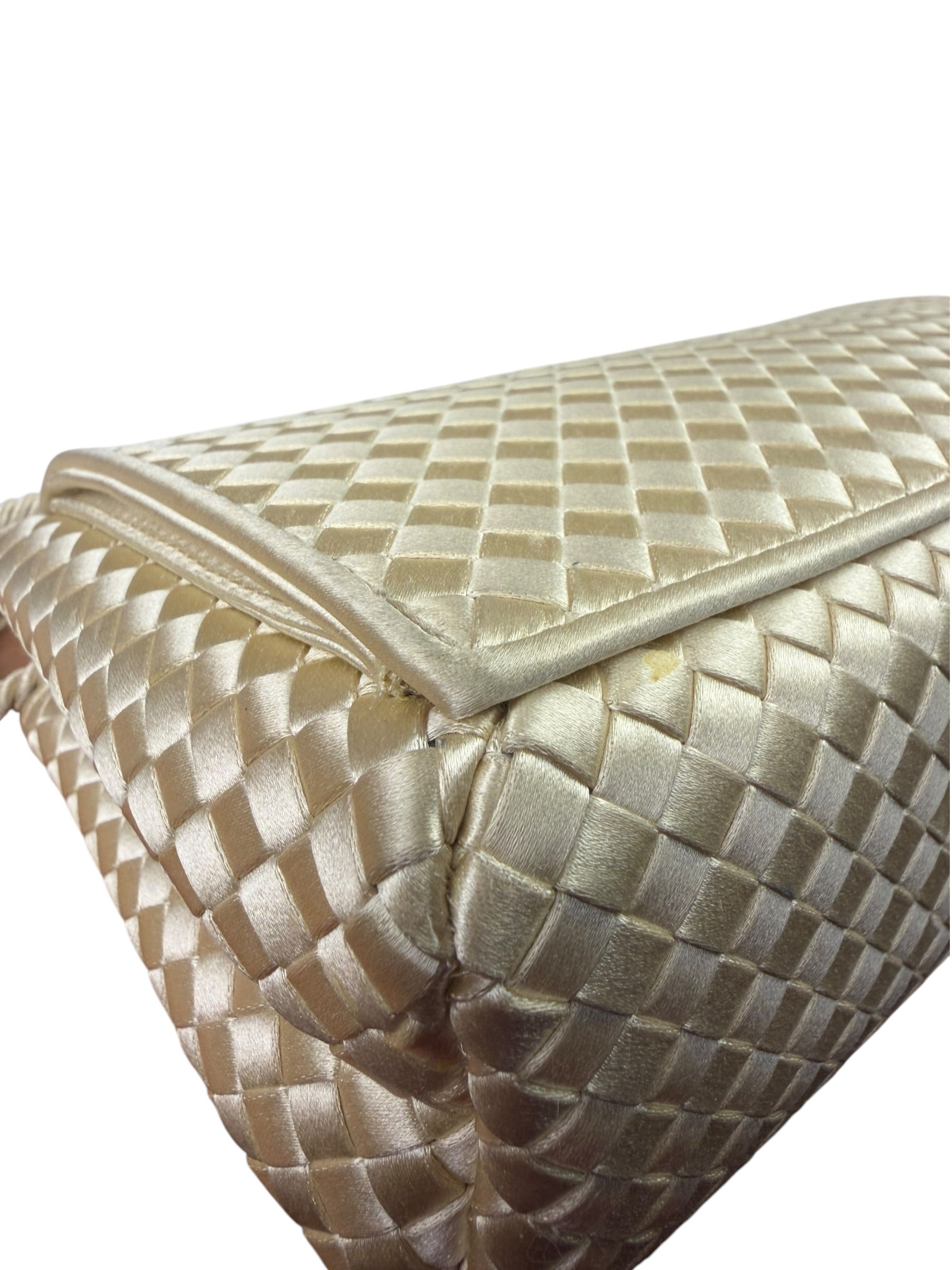 Bottega Veneta Vintage Cream Satin Intrecciato Mini Shoulder Bag