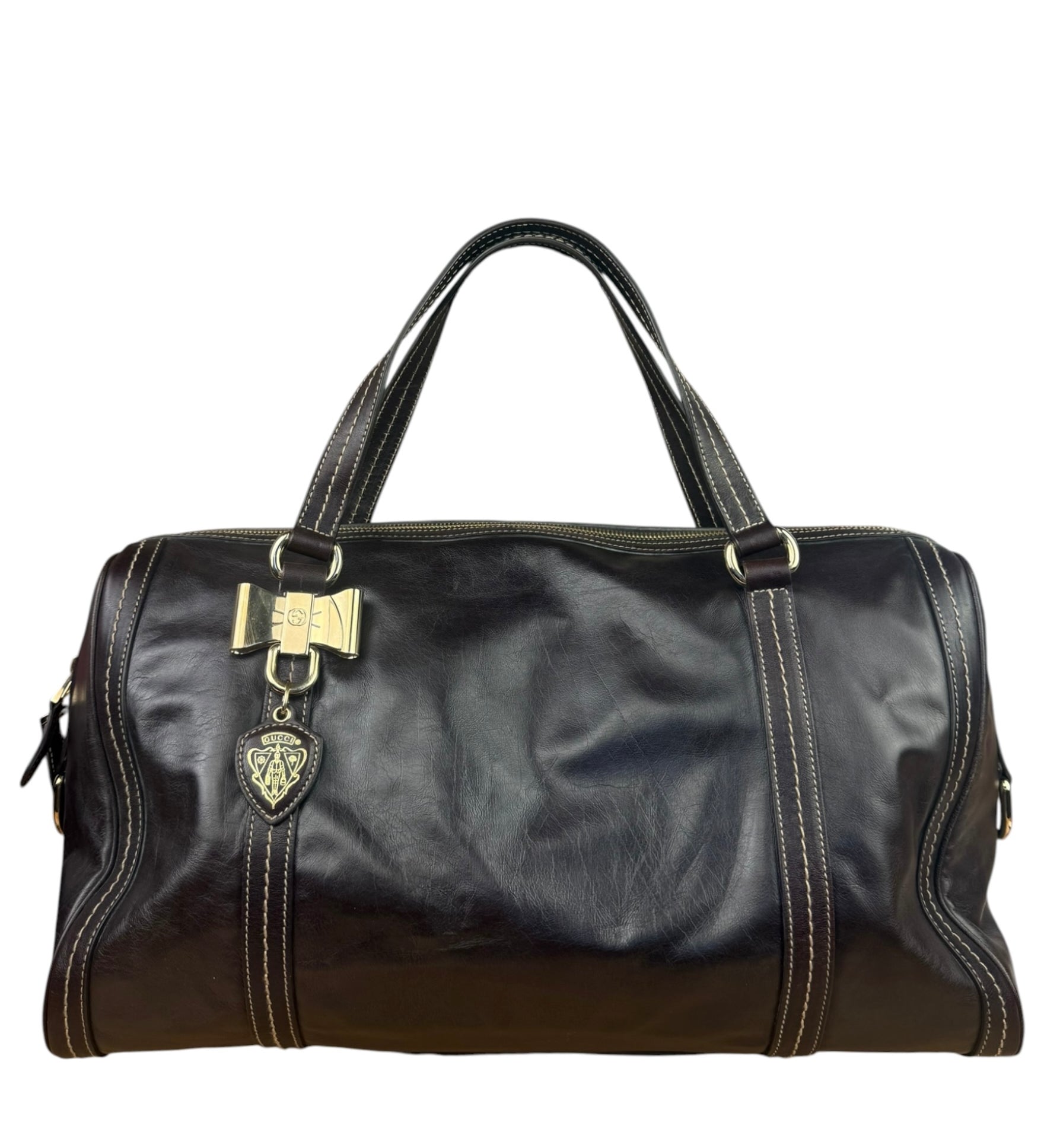 Gucci Vintage Dark Brown Leather Duchessa Boston Handbag