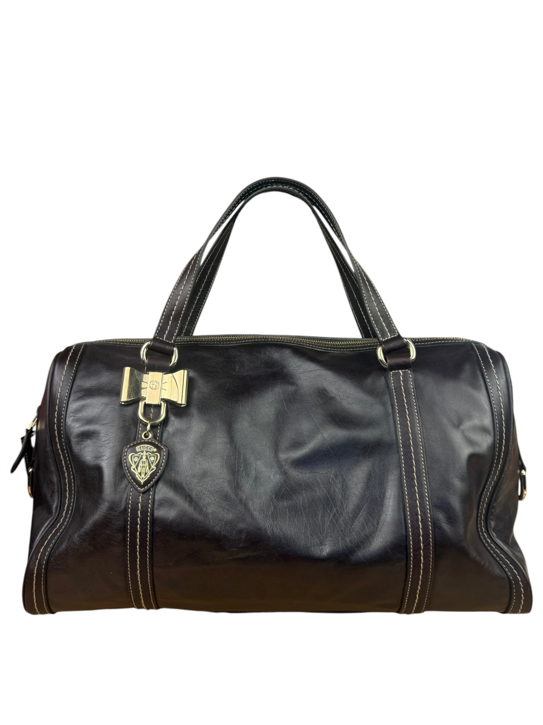 Gucci Vintage Dark Brown Leather Duchessa Boston Handbag