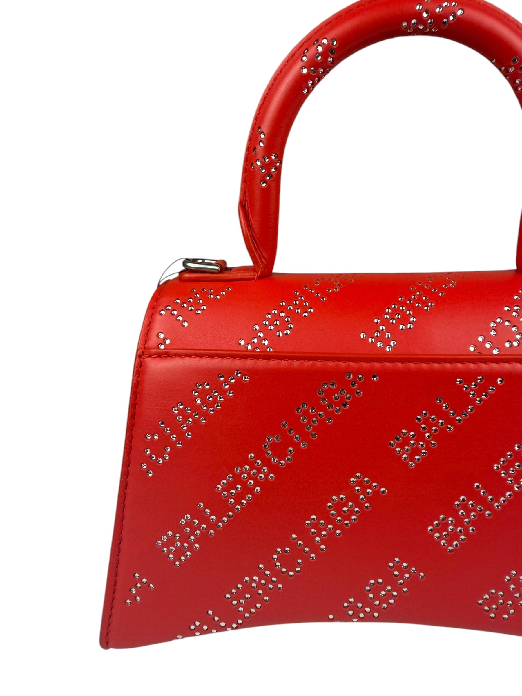 Balenciaga Red Leather Hourglass XS Rhinestones Two-Way Bag