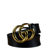 Gucci Gold GG Black Leather Belt