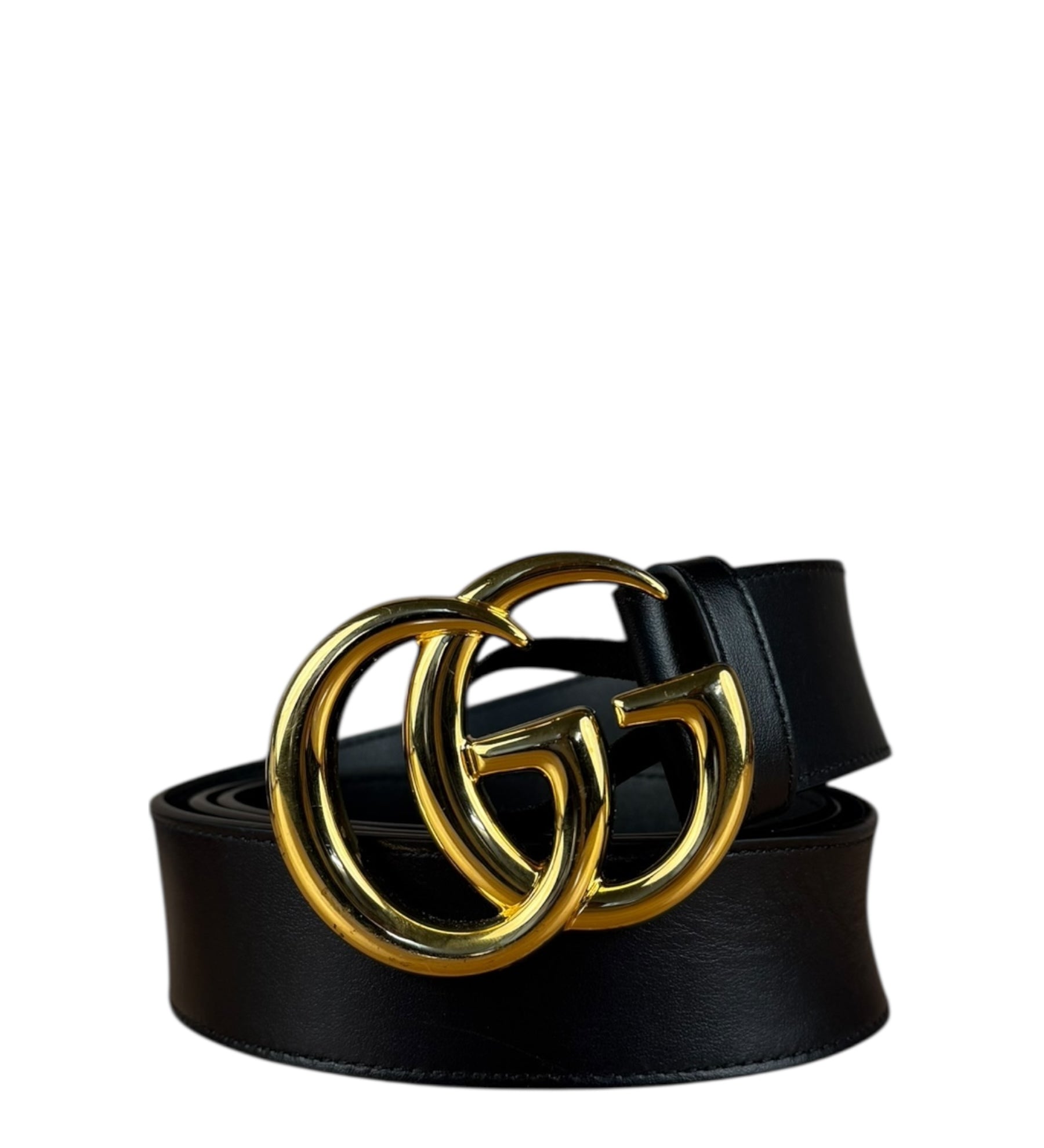 Gucci Gold GG Black Leather Belt
