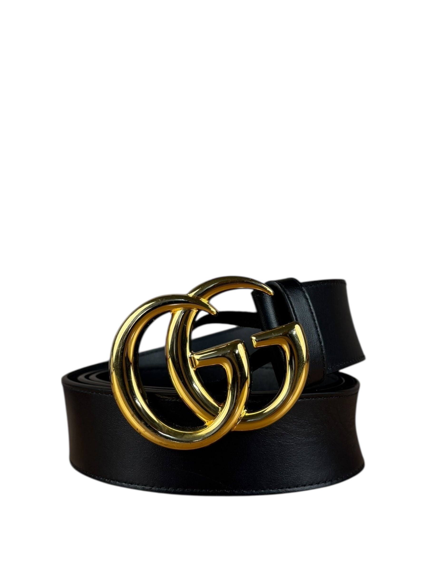 Gucci Gold GG Black Leather Belt