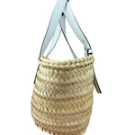 Loewe White Leather Raffia Basket Bag