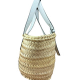 Loewe White Leather Raffia Basket Bag