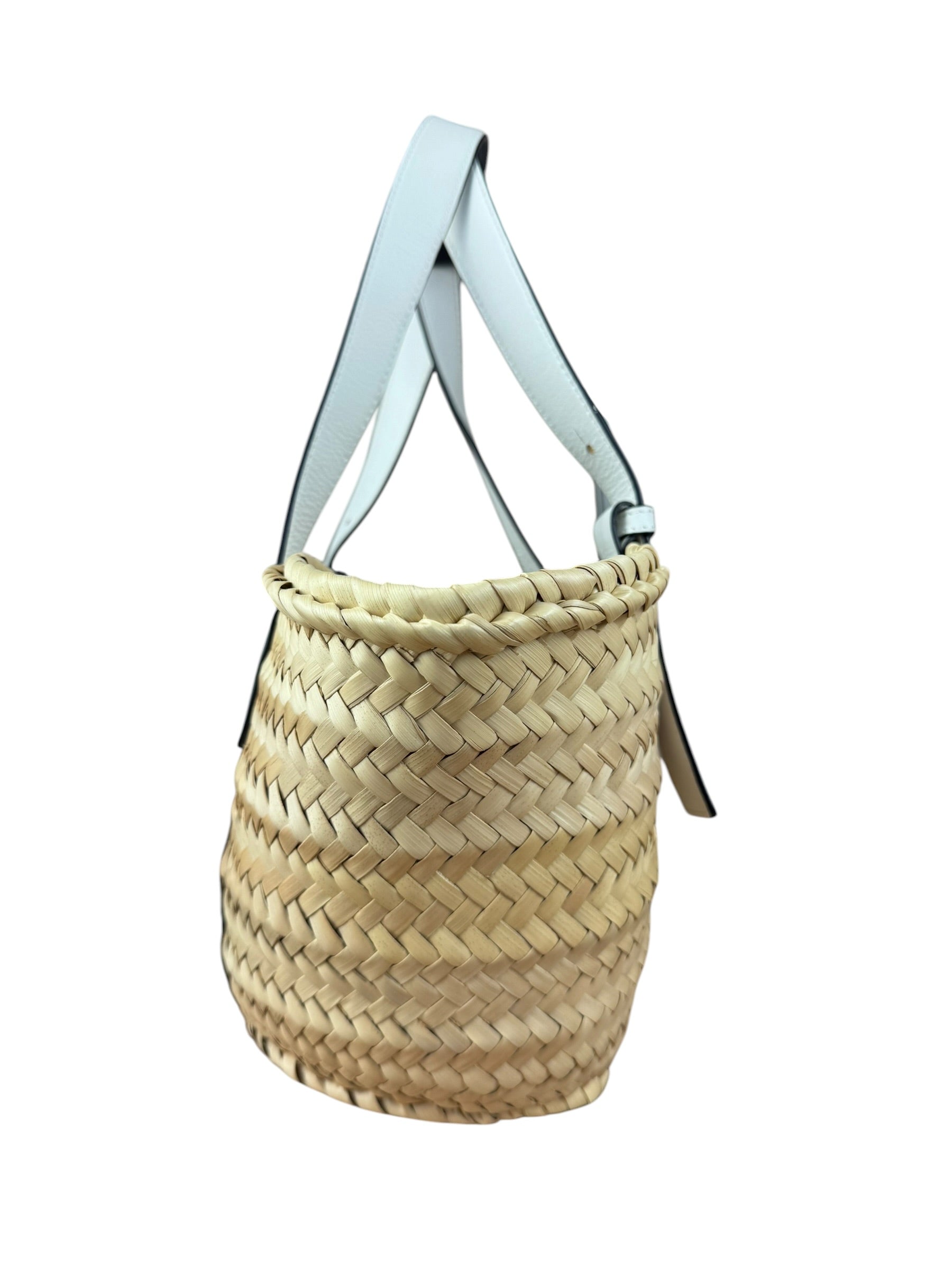 Loewe White Leather Raffia Basket Bag