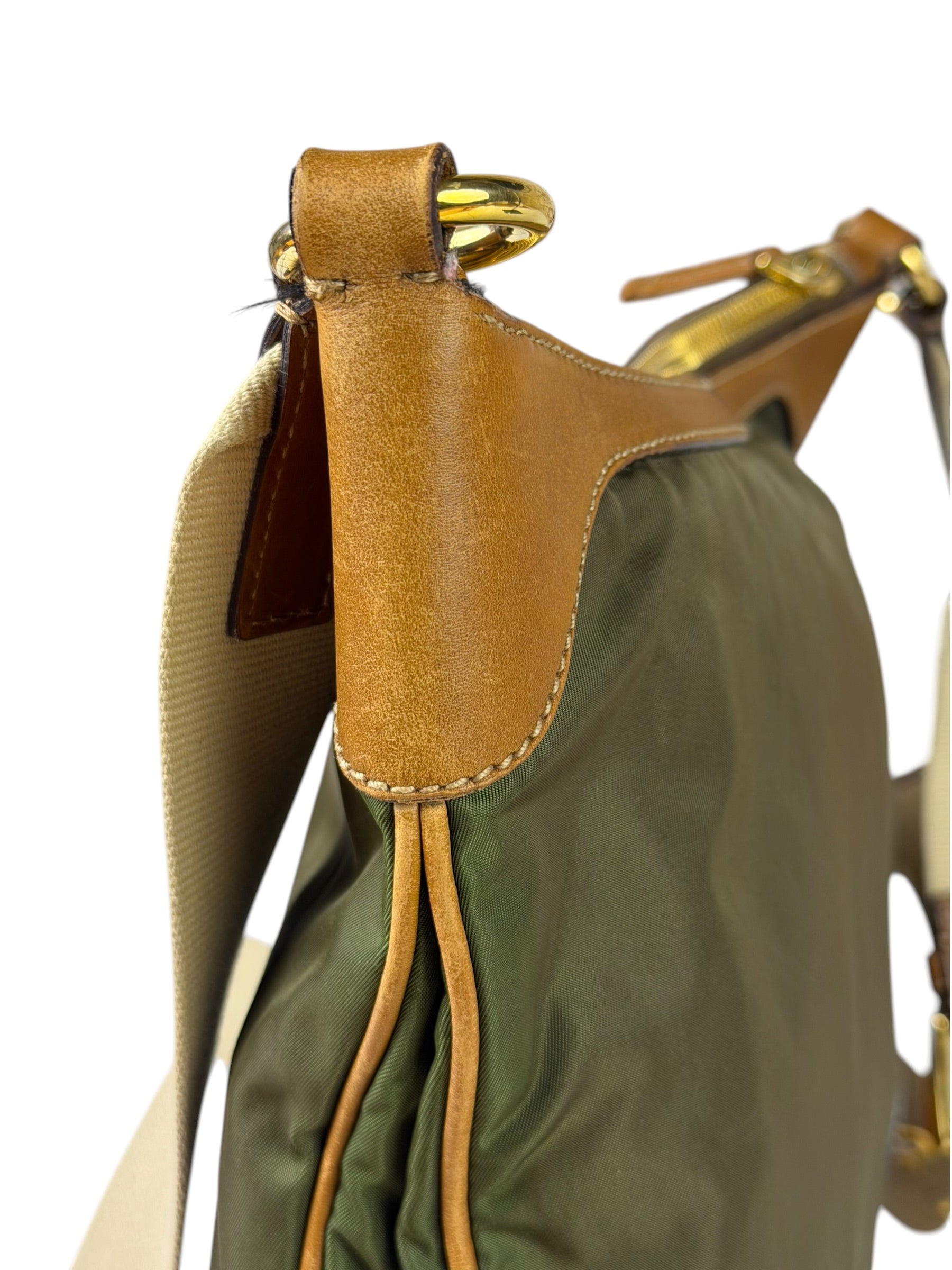 Prada Green/Brown Nylon/Leather Trim Crossbody Bag