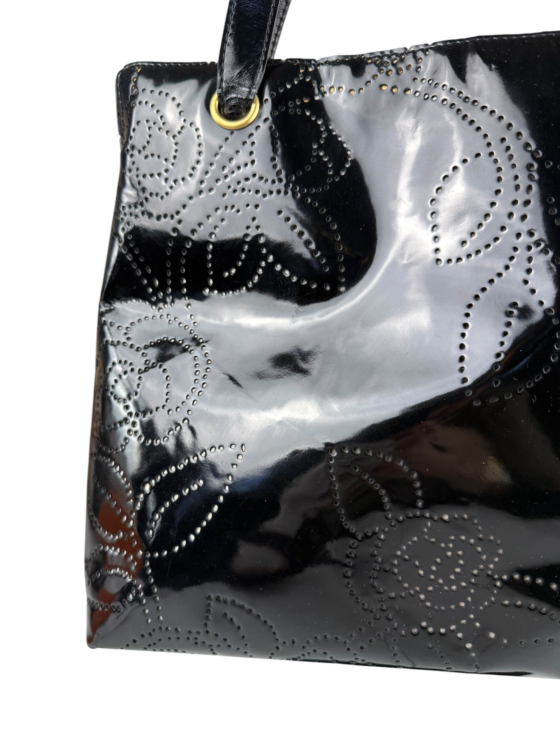 Chanel Black Patent Floral Cutout Tote (Patent Damaged) 2003