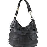Yves Saint Laurent Black Leather St. Tropez Ruffled Hobo Bag