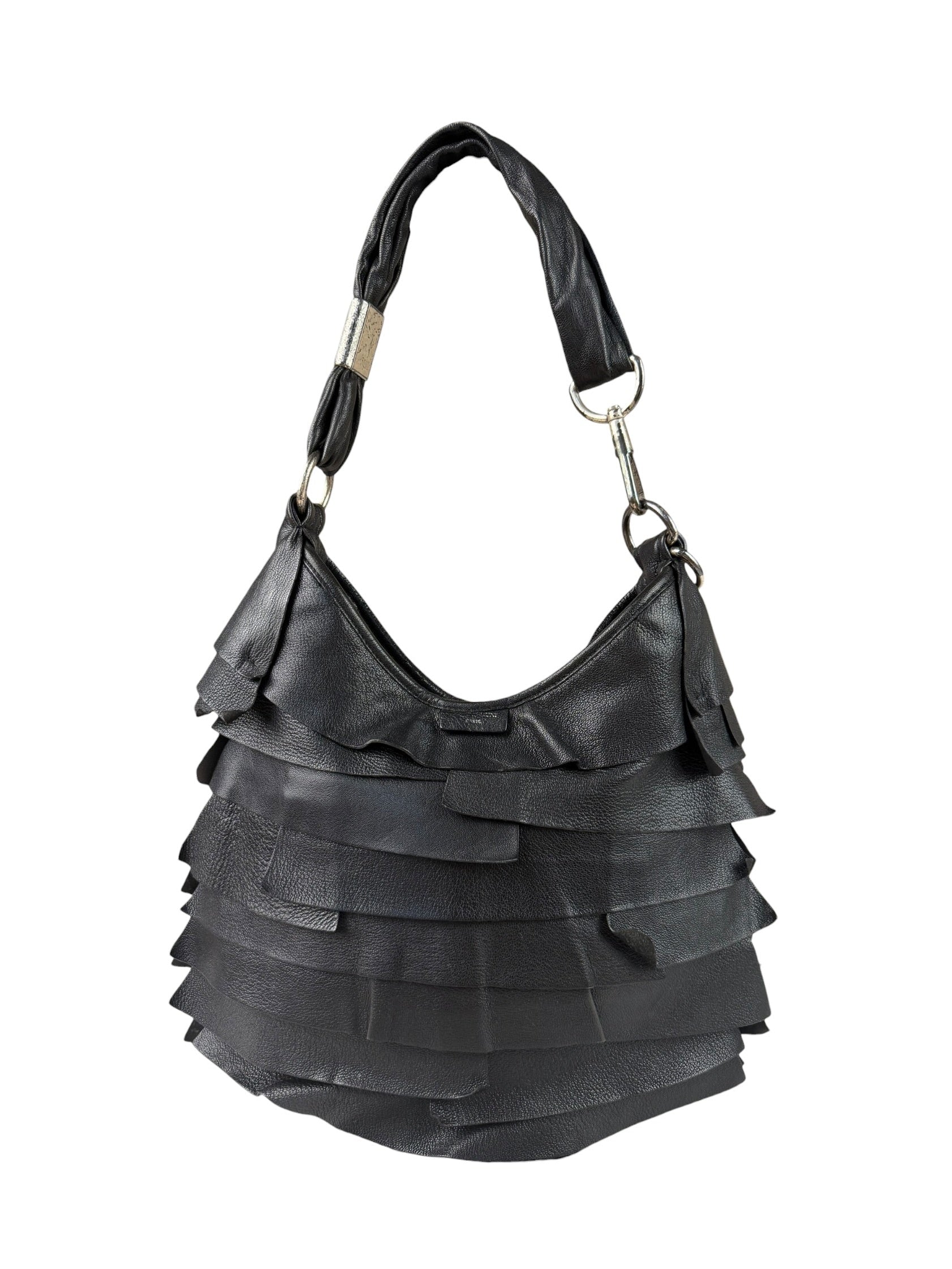Yves Saint Laurent Black Leather St. Tropez Ruffled Hobo Bag