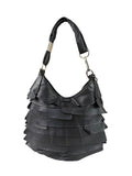 Yves Saint Laurent Black Leather St. Tropez Ruffled Hobo Bag