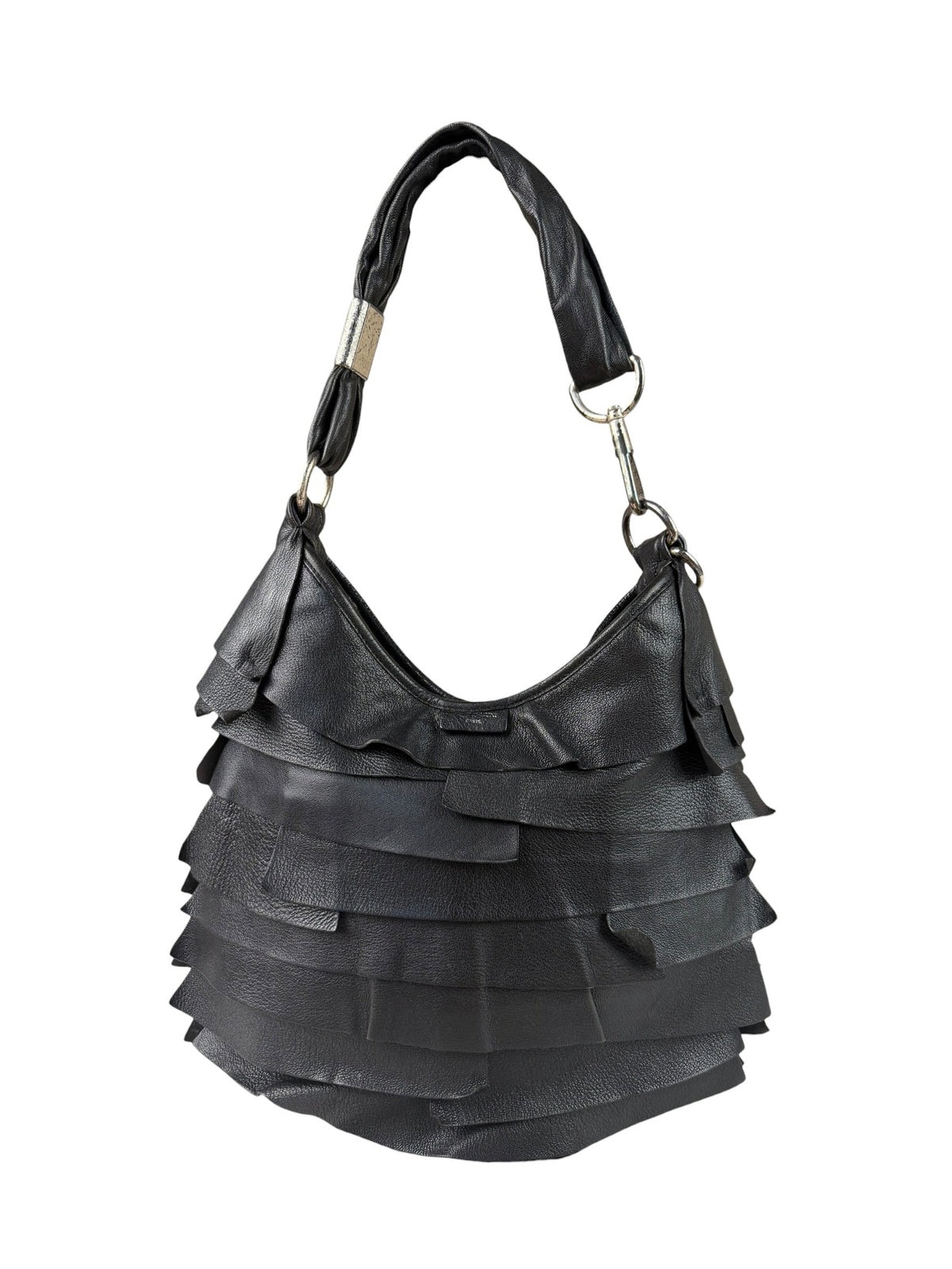 Yves Saint Laurent Black Leather St. Tropez Ruffled Hobo Bag