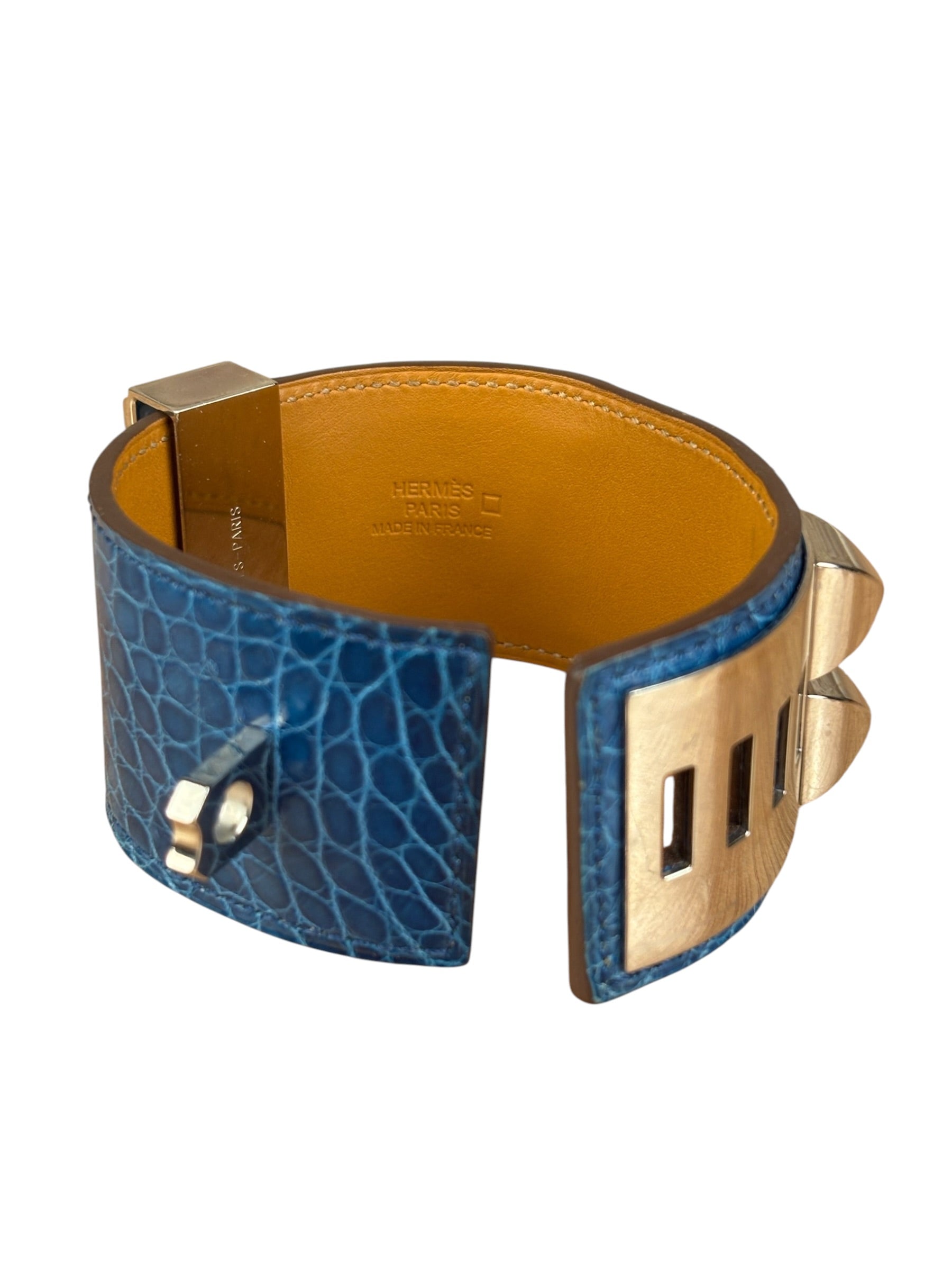 Hermes Blue Alligator Collier De Chien Bracelet