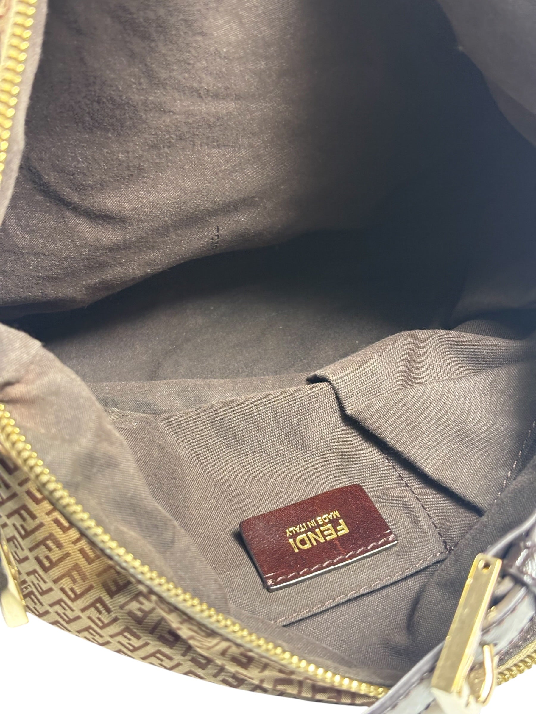 Fendi Brown Leather Trim Zucca Mamma Forever Baguette