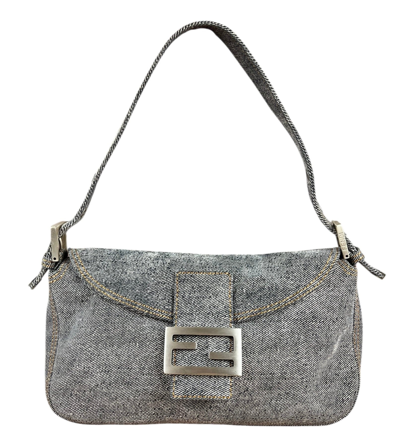 Fendi Light Denim Toned Canvas Baguette Shoulder Bag