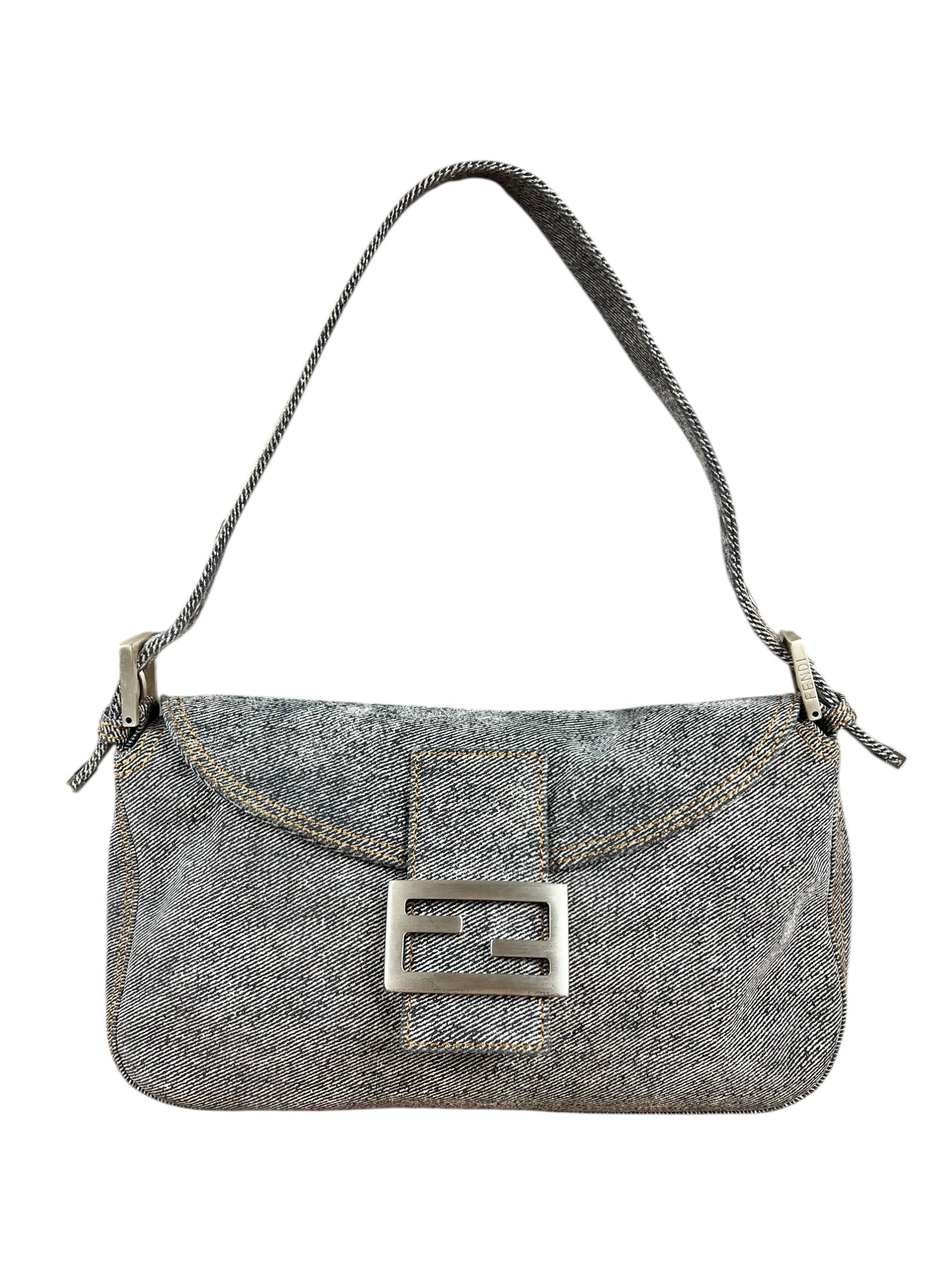 Fendi Light Denim Toned Canvas Baguette Shoulder Bag