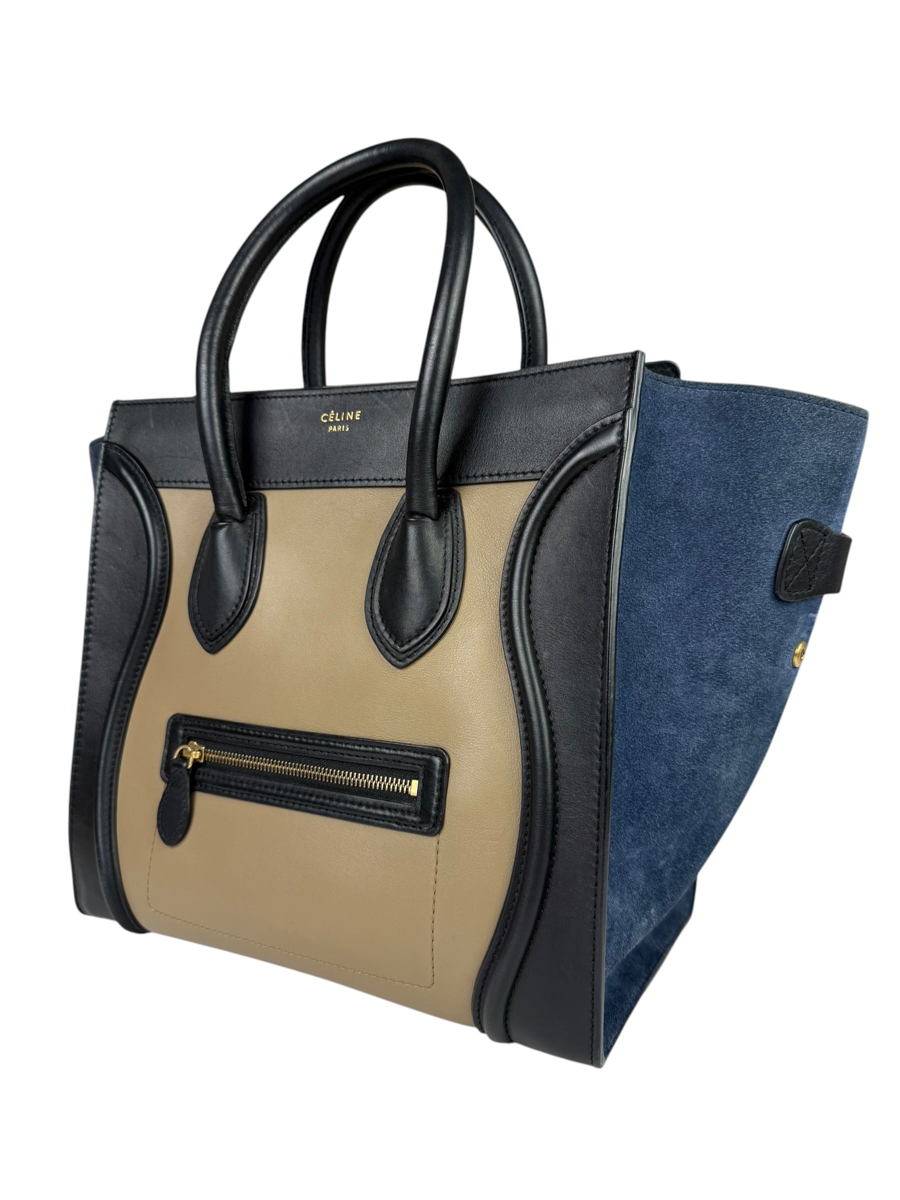 Celine Calfskin Leather/Suede Tri-Color Luggage Tote Bag