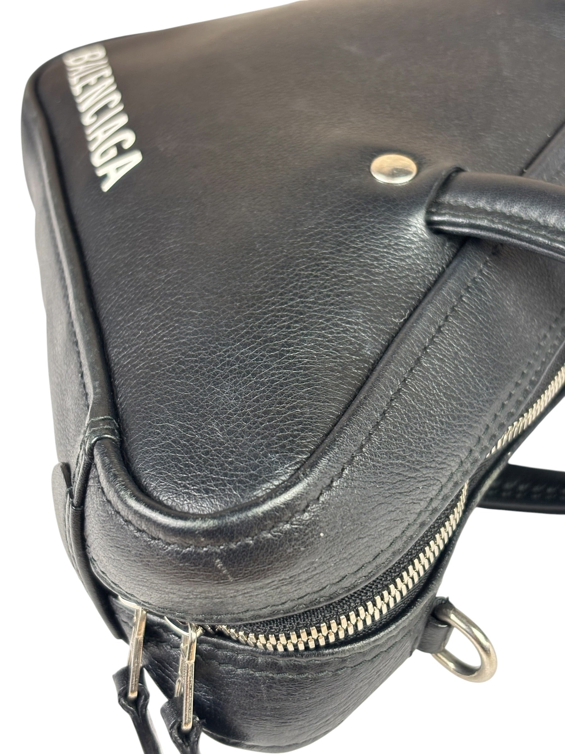 Balenciaga Black Leather Triangle Two-Way Bag
