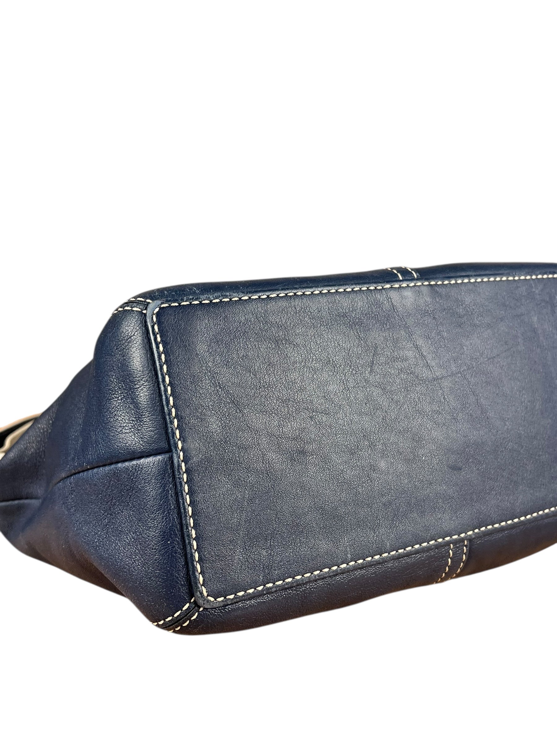 Coach Leather Shoulder Bag Navy/White
