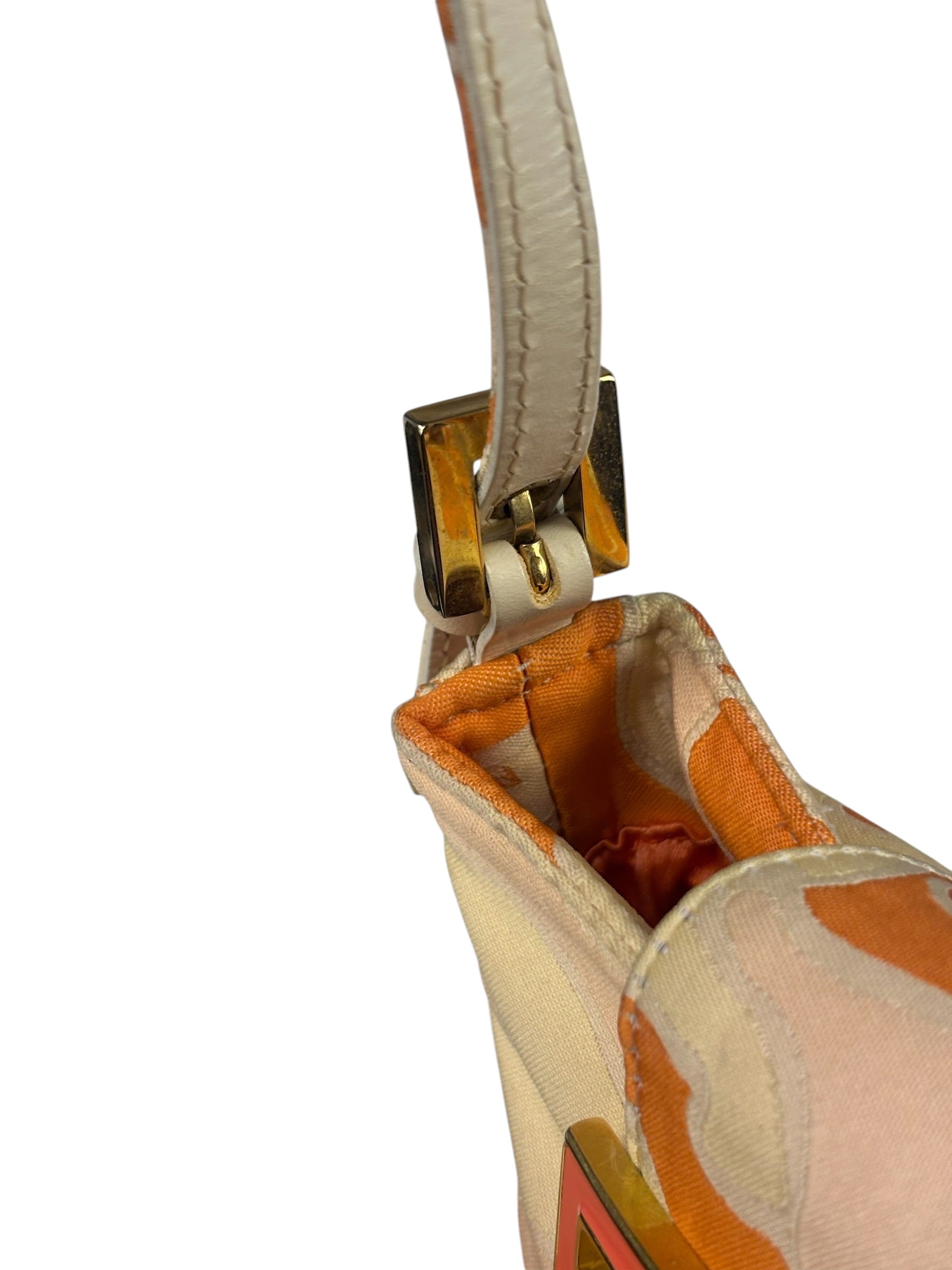 Fendi Orange Leather Trim/Satin Swirl Print Mini Baguette