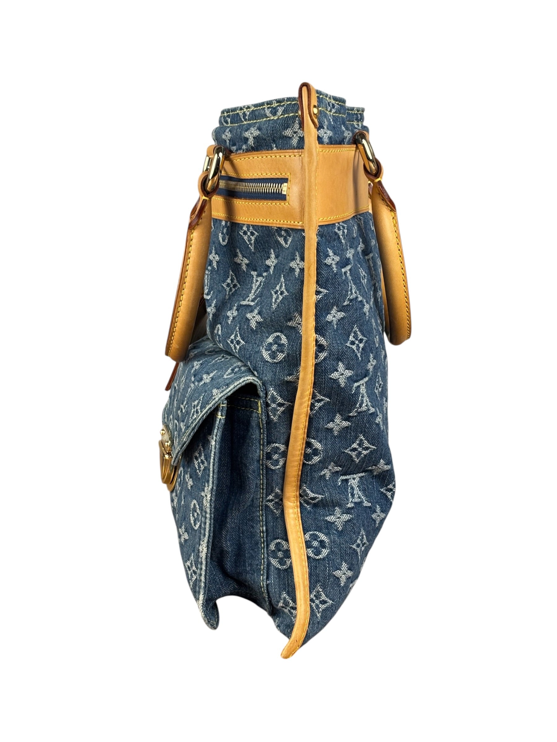 Louis Vuitton Vintage Demin Leather Trim Flat Shopper Tote Bag