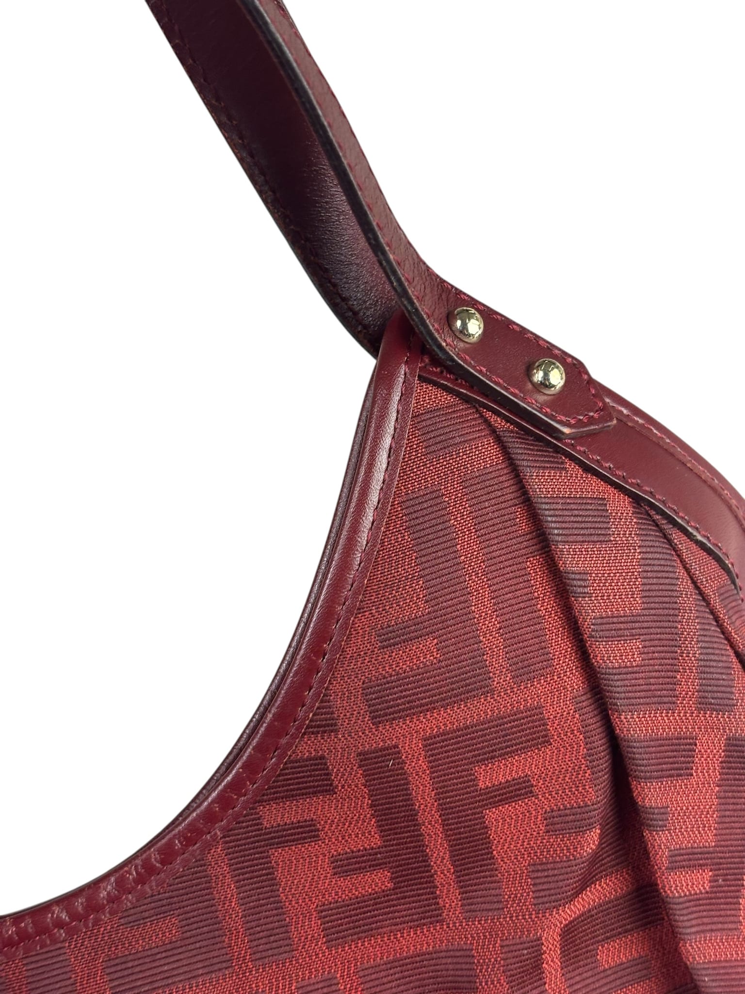 Fendi Red Leather Trim Zucca Chef Tote