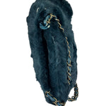Chanel Dark Green Rabbit Fur/Leather Trim Shoulder Bag 2000