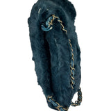 Chanel Dark Green Rabbit Fur/Leather Trim Shoulder Bag 2000