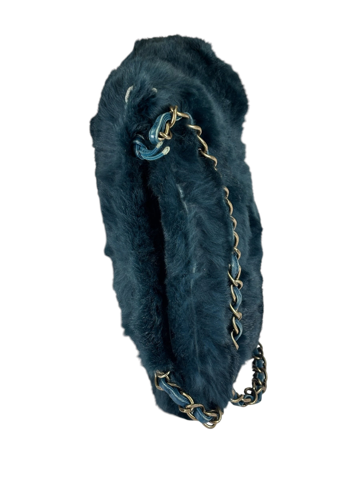 Chanel Dark Green Rabbit Fur/Leather Trim Shoulder Bag 2000