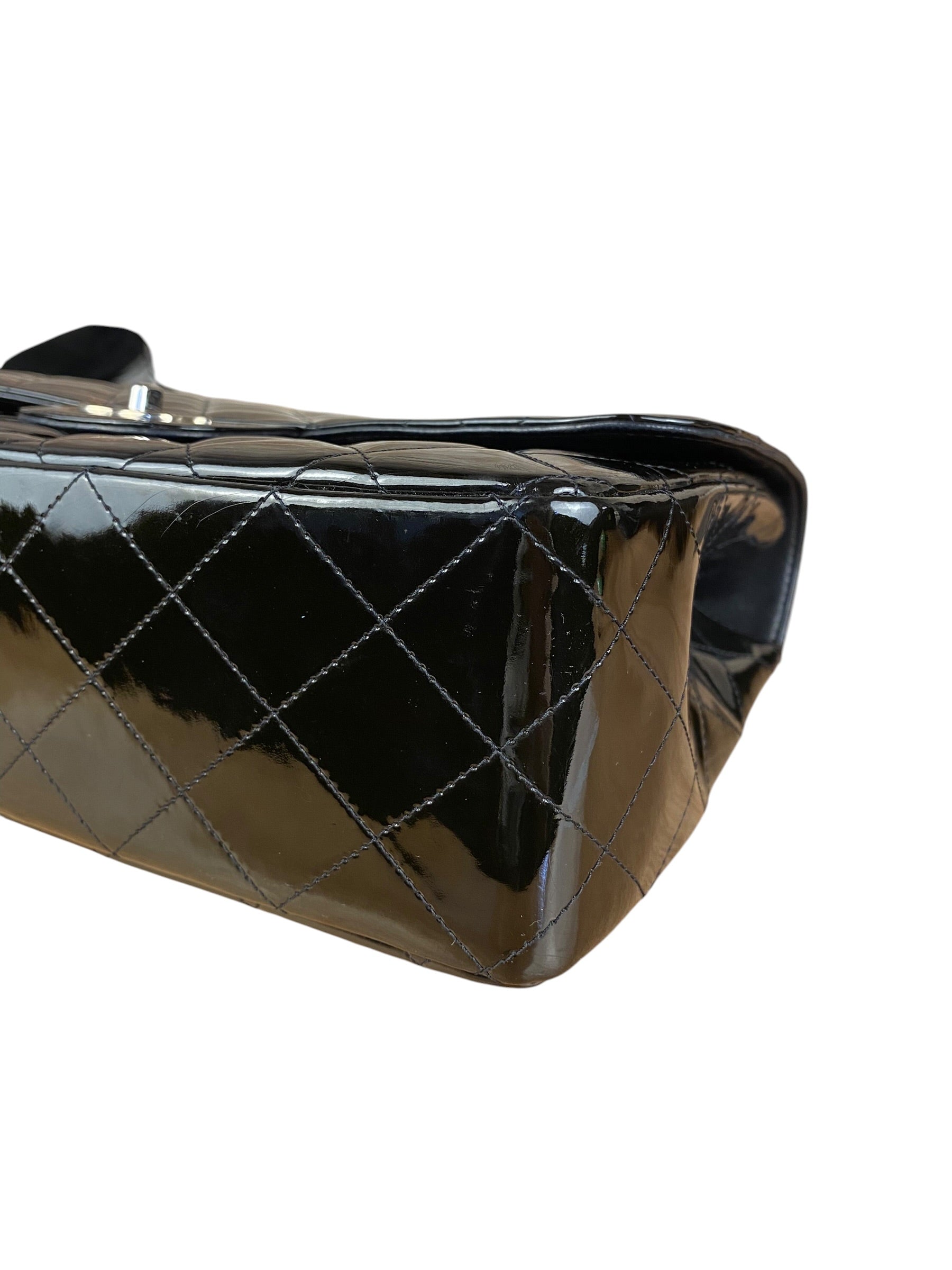Chanel Black Patent Quilted Leather Classic Flap Bag 2009