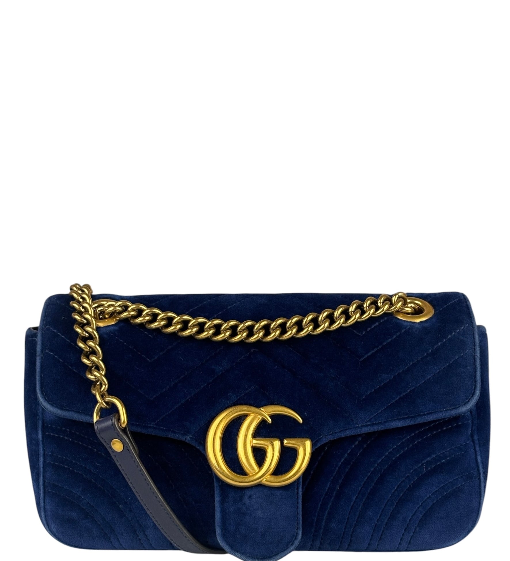 Gucci GG Blue Velvet Marmont Chain Shoulder Bag