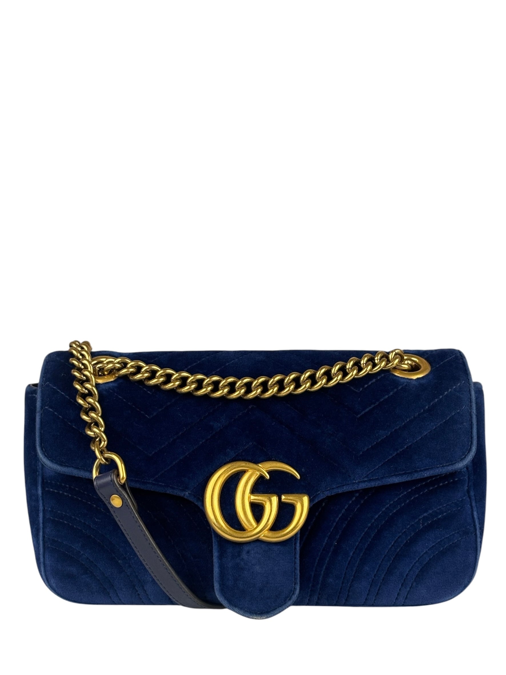 Gucci GG Blue Velvet Marmont Chain Shoulder Bag