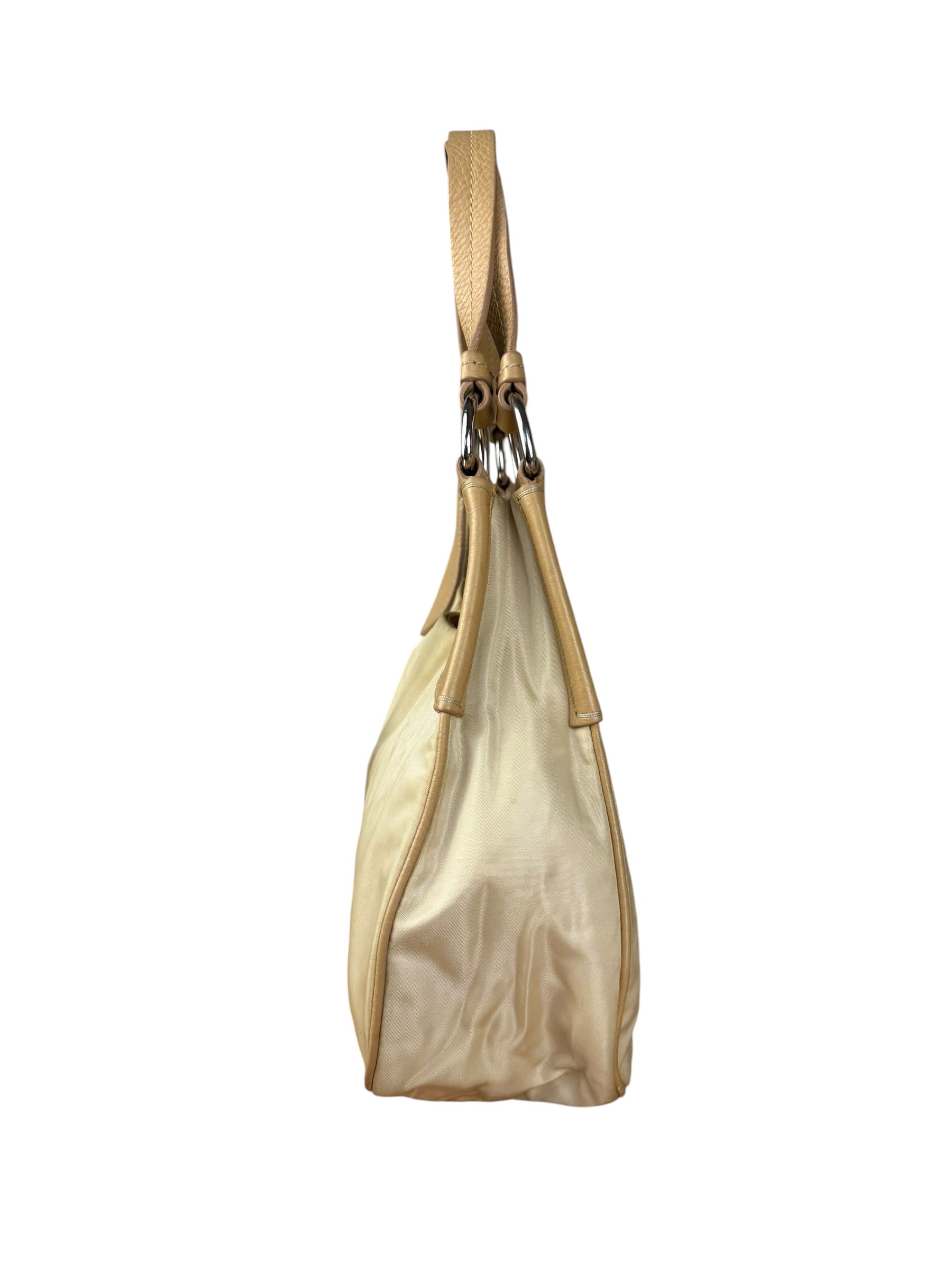 Prada Vintage Beige Nylon/Leather Logo Handbag